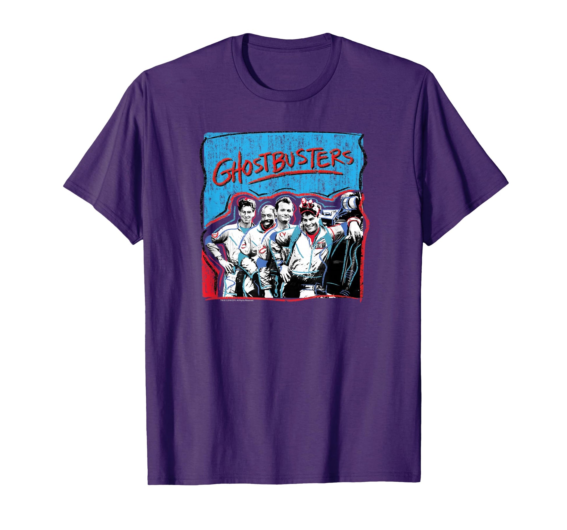 Ghostbusters Graffiti Blue Red Cast Photo T-Shirt - Novelty Apparel Unisex - T-Shirt, Sweatshirt, Hoodie