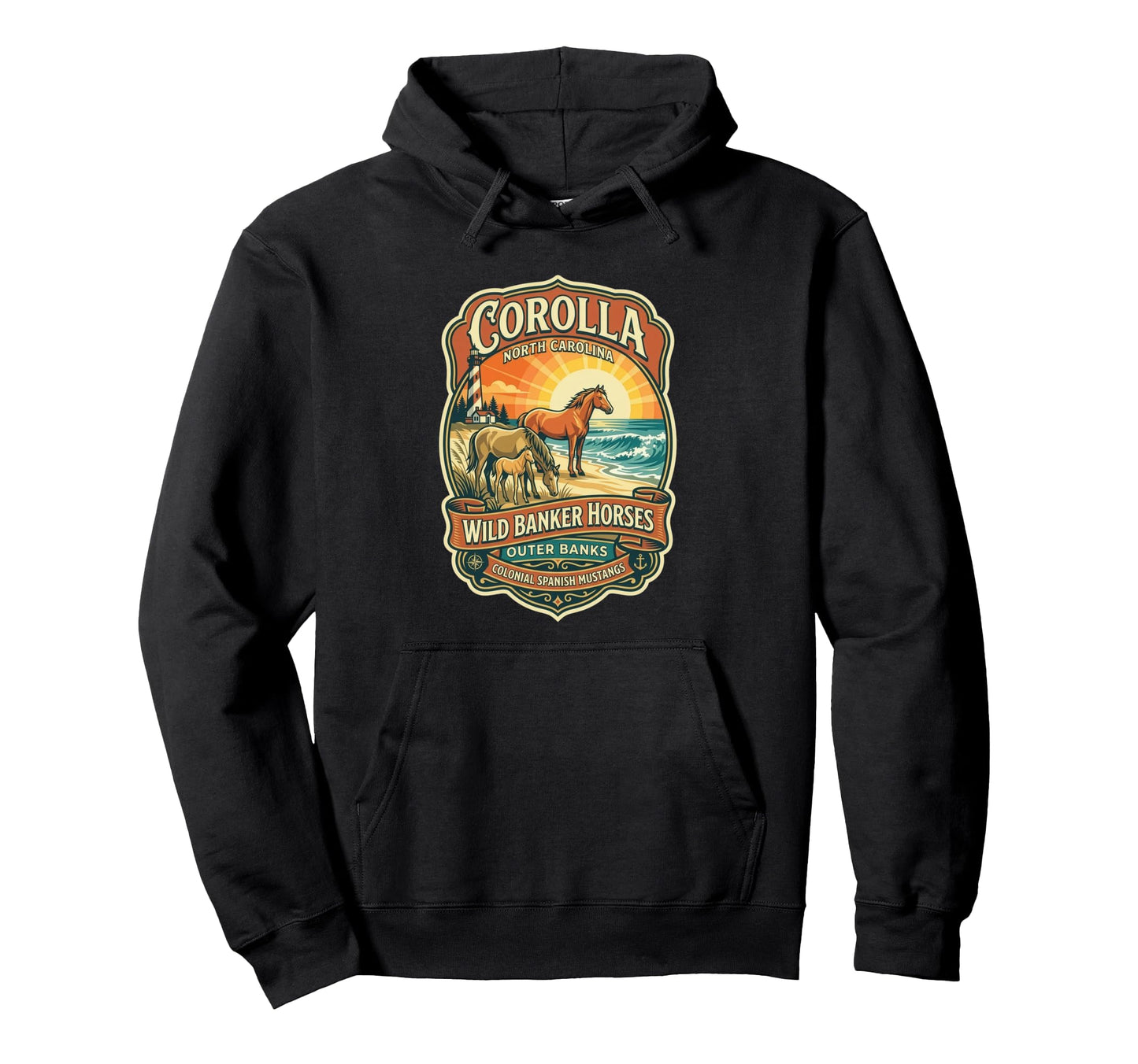 Corolla Wild Banker Horses North Hoodie - Graphic Print for Adults - T-Shirt, Sweatshirt, Hoodie