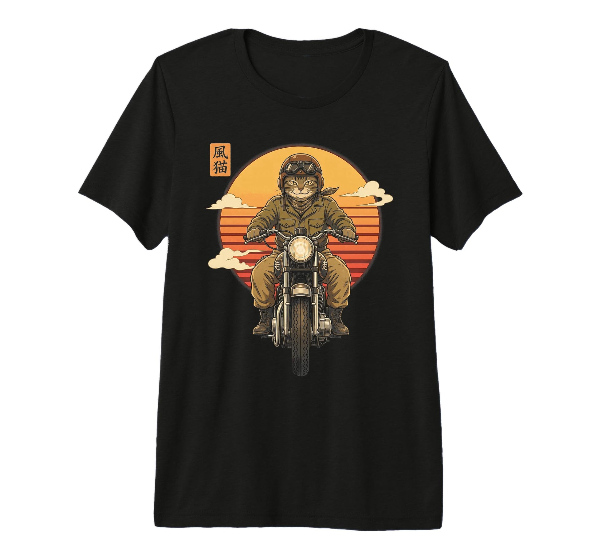 Japanese Samurai Cat Motorcycle T-Shirt - Casual Everyday Wear for Adults - T-Shirt, Sweatshirt, Hoodie