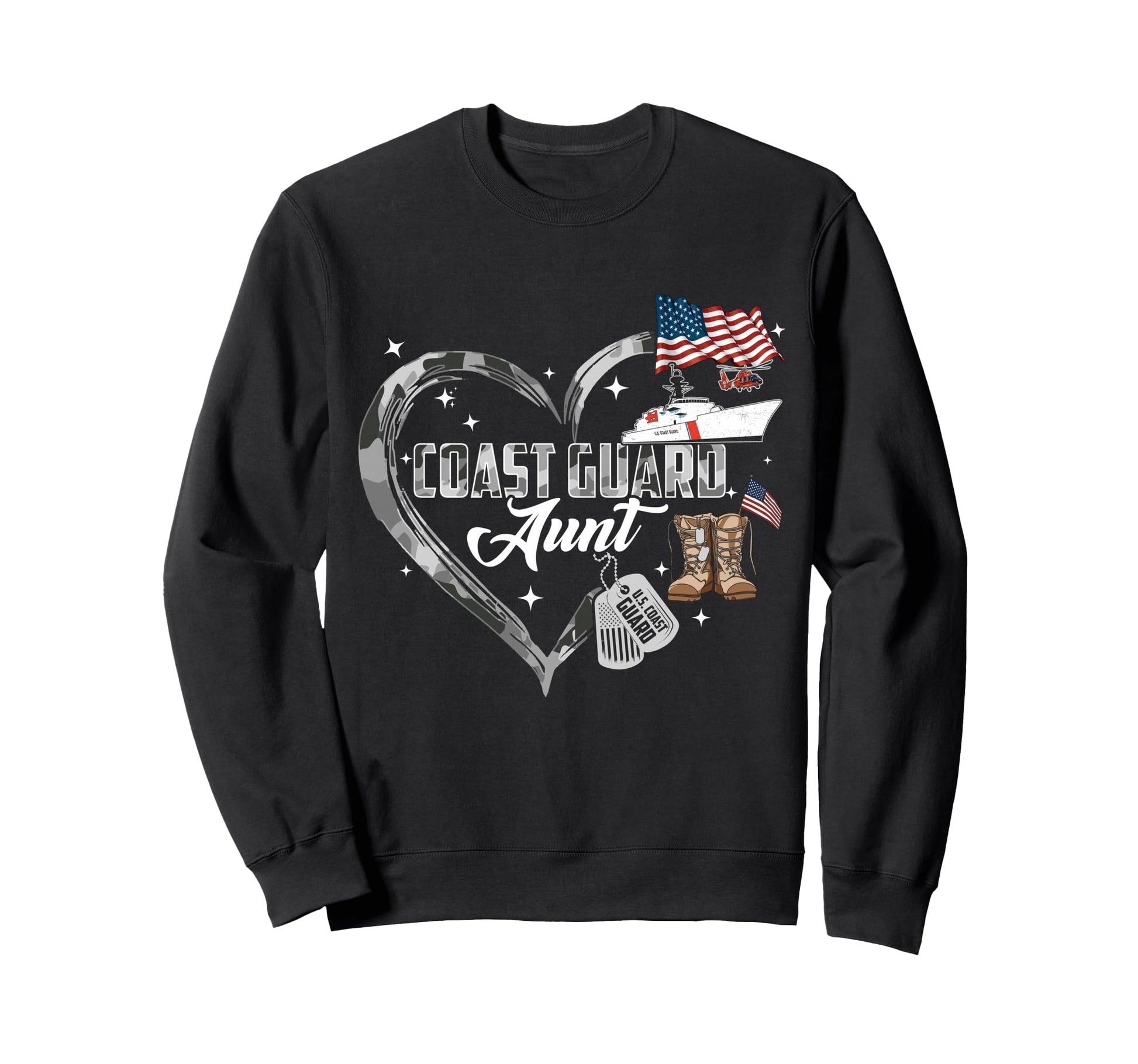 Proud Coast Guard Aunt Camo Heart Sweatshirt - Novelty Apparel for Adults - T-Shirt, Sweatshirt, Hoodie