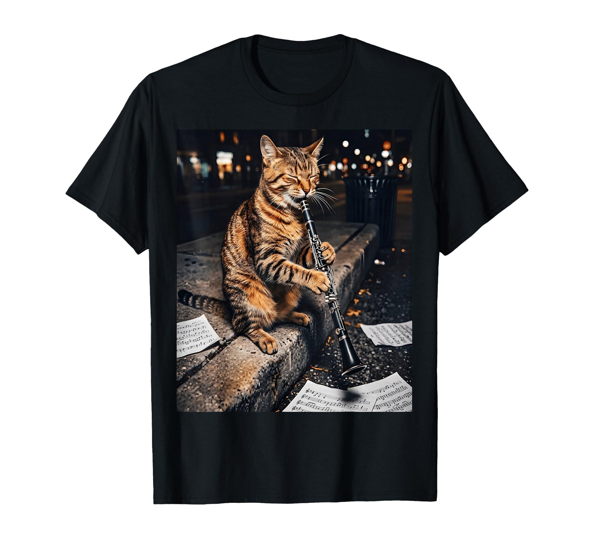 Cat Playing Clarinet Music Funny T-Shirt - Casual Everyday Wear for Adults - T-Shirt, Sweatshirt, Hoodie