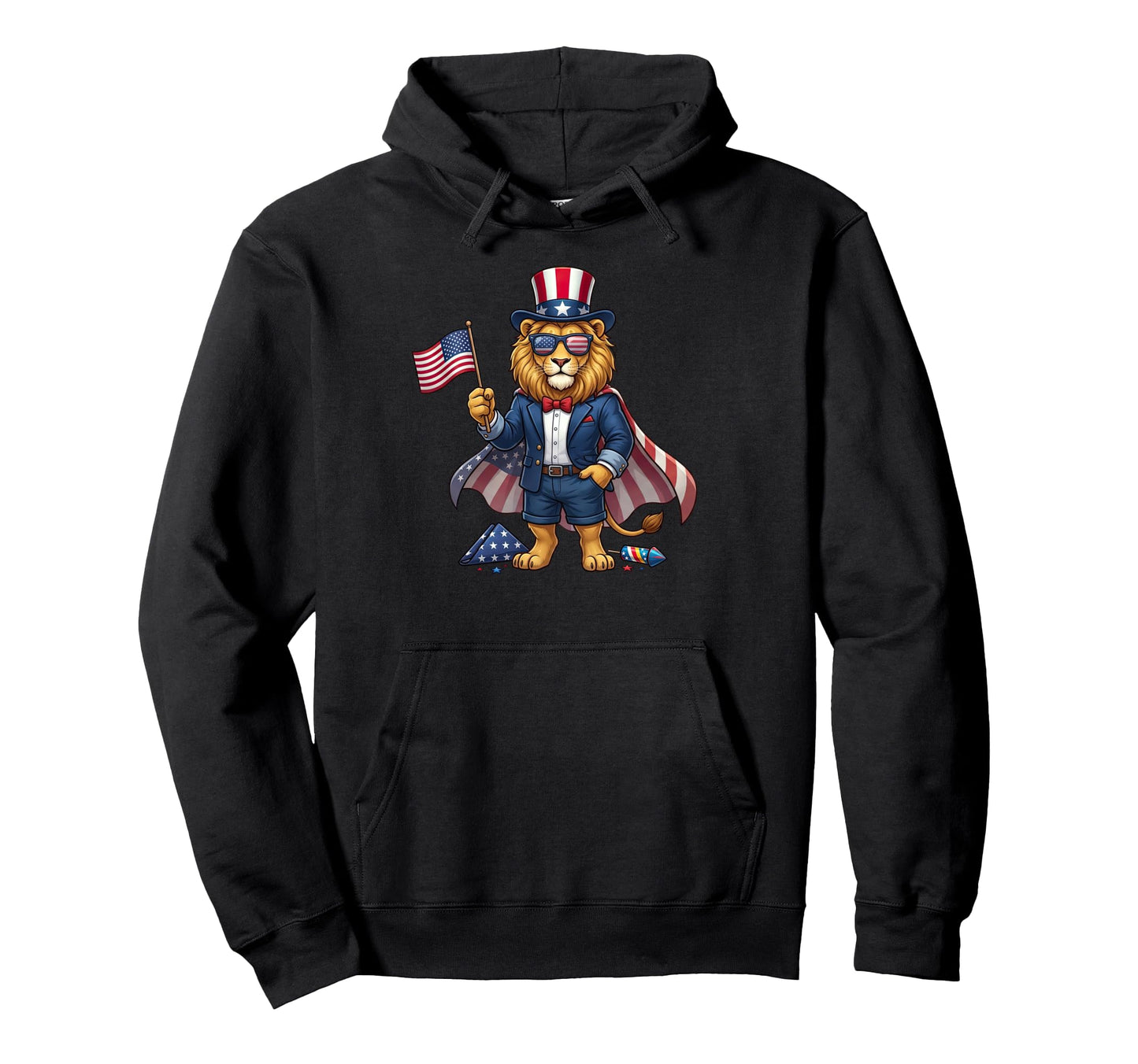 Funny Lion American Usa Flag Memorial Hoodie - Novelty Apparel Men Women - T-Shirt, Sweatshirt, Hoodie