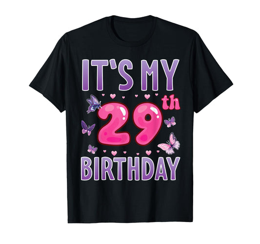 Butterflies Hearts Happy 29 Years T-Shirt - Streetwear Style for Adults - T-Shirt, Sweatshirt, Hoodie