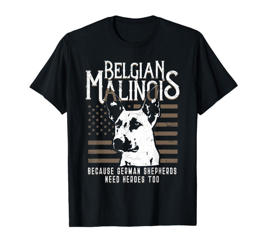 Belgian Malinois American Flag T-Shirt - Minimalist Print for Adults - T-Shirt, Sweatshirt, Hoodie