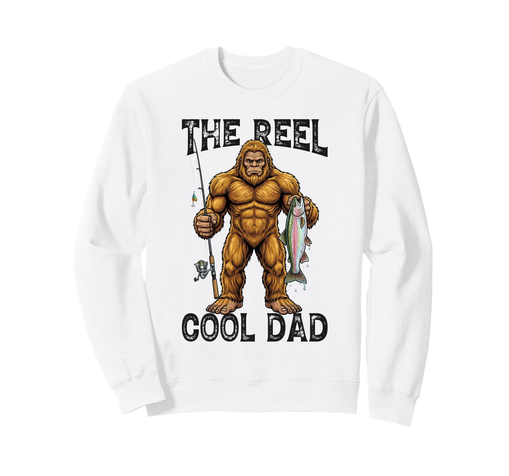 Bigfoot Fishing Dad Reel Dad Sweatshirt - Minimalist Print Men Women - T-Shirt, Sweatshirt, Hoodie