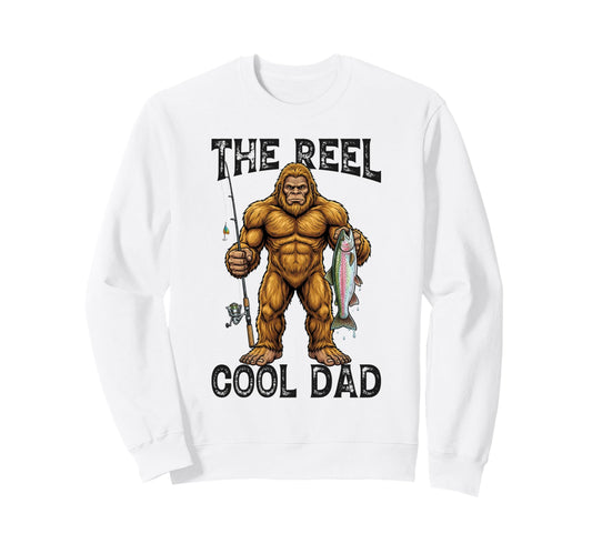 Bigfoot Fishing Dad Reel Dad Sweatshirt - Minimalist Print Men Women - T-Shirt, Sweatshirt, Hoodie