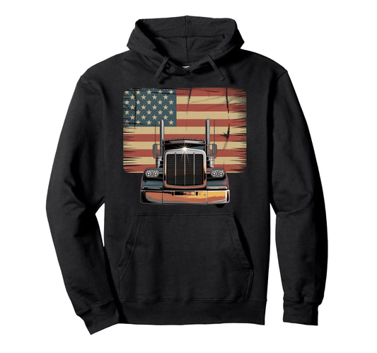 American Flag Trucker Dad Big Rig Hoodie - Trendy Graphic for Adults - T-Shirt, Sweatshirt, Hoodie