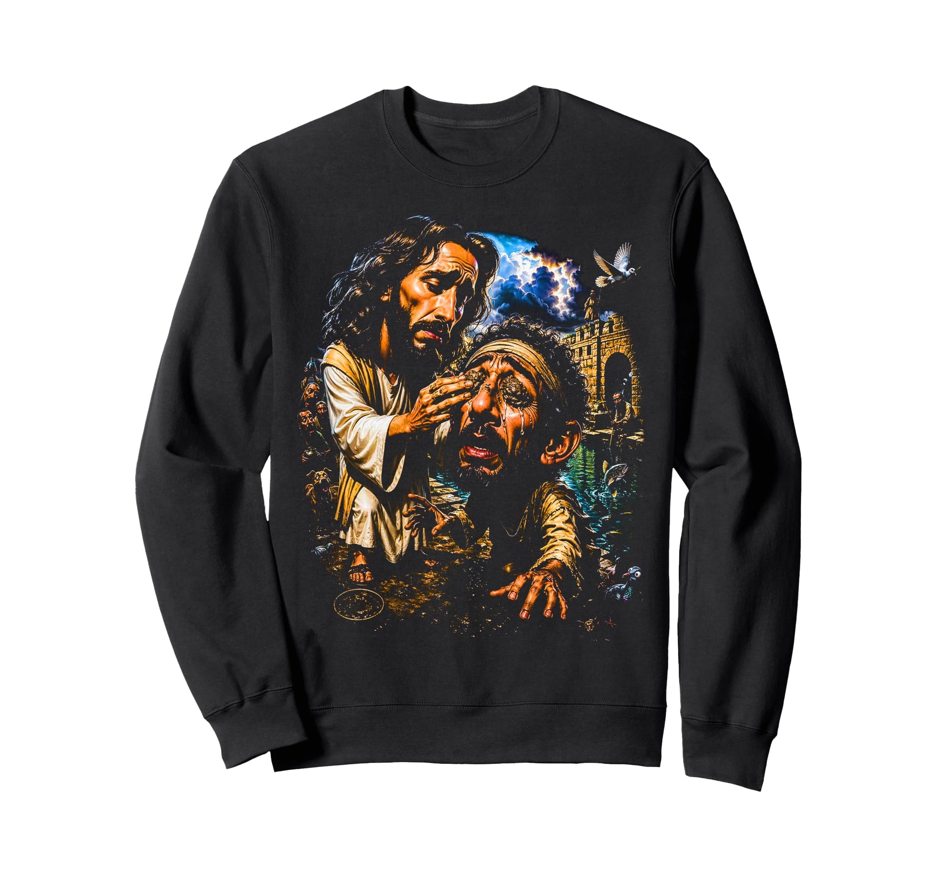 80S Jesus Heals Blind Sweatshirt - Casual Everyday Wear Men Women - T-Shirt, Sweatshirt, Hoodie