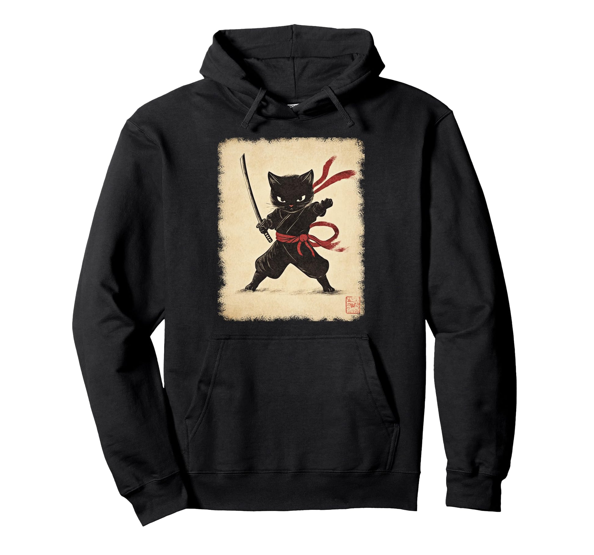 Japanese Samurai Kitten Kawaii Ninja Cat Hoodie - Graphic Print Unisex - T-Shirt, Sweatshirt, Hoodie