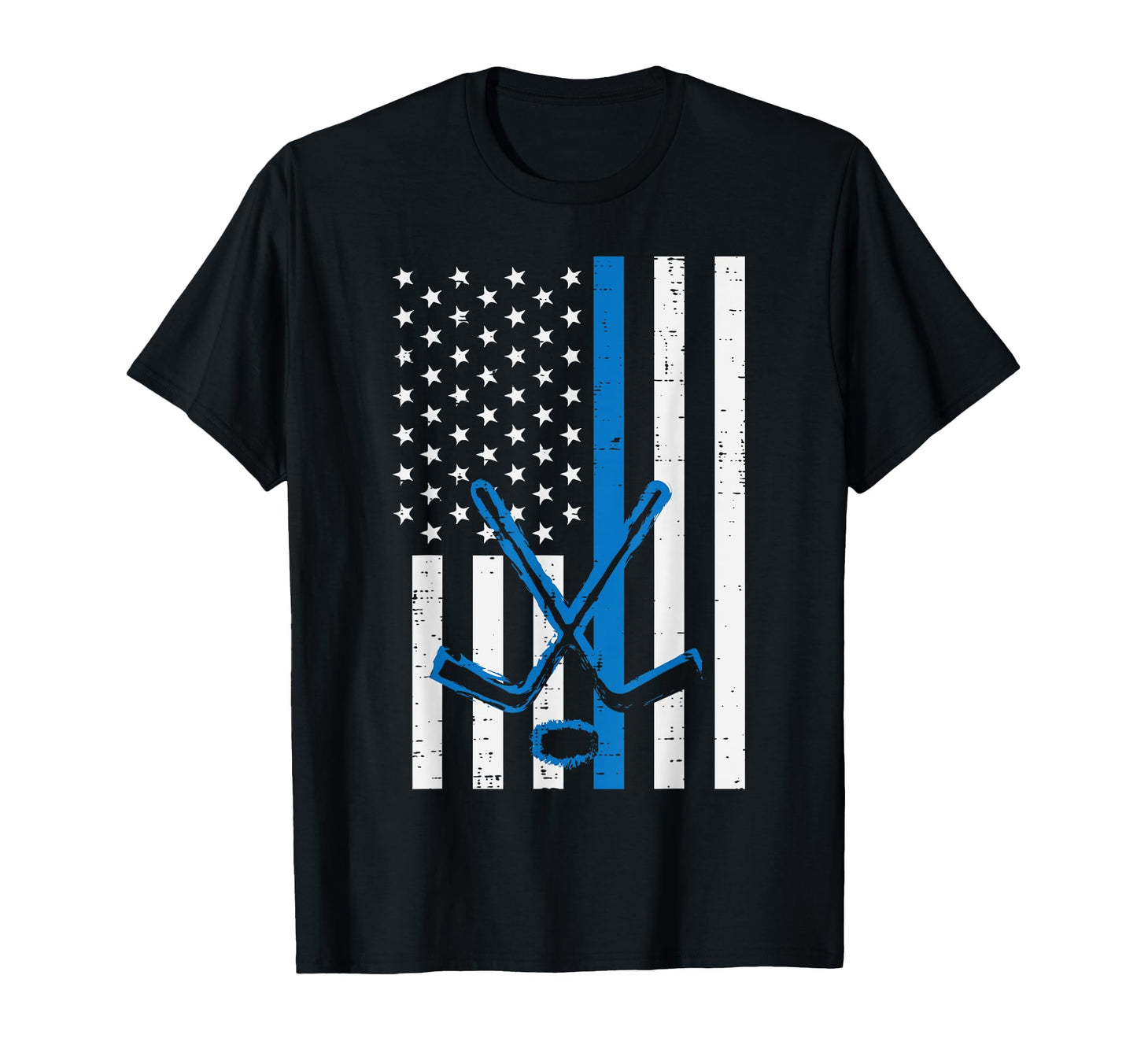 Us Flag Blue Line Ice Hockey T-Shirt - Minimalist Print for Adults - T-Shirt, Sweatshirt, Hoodie