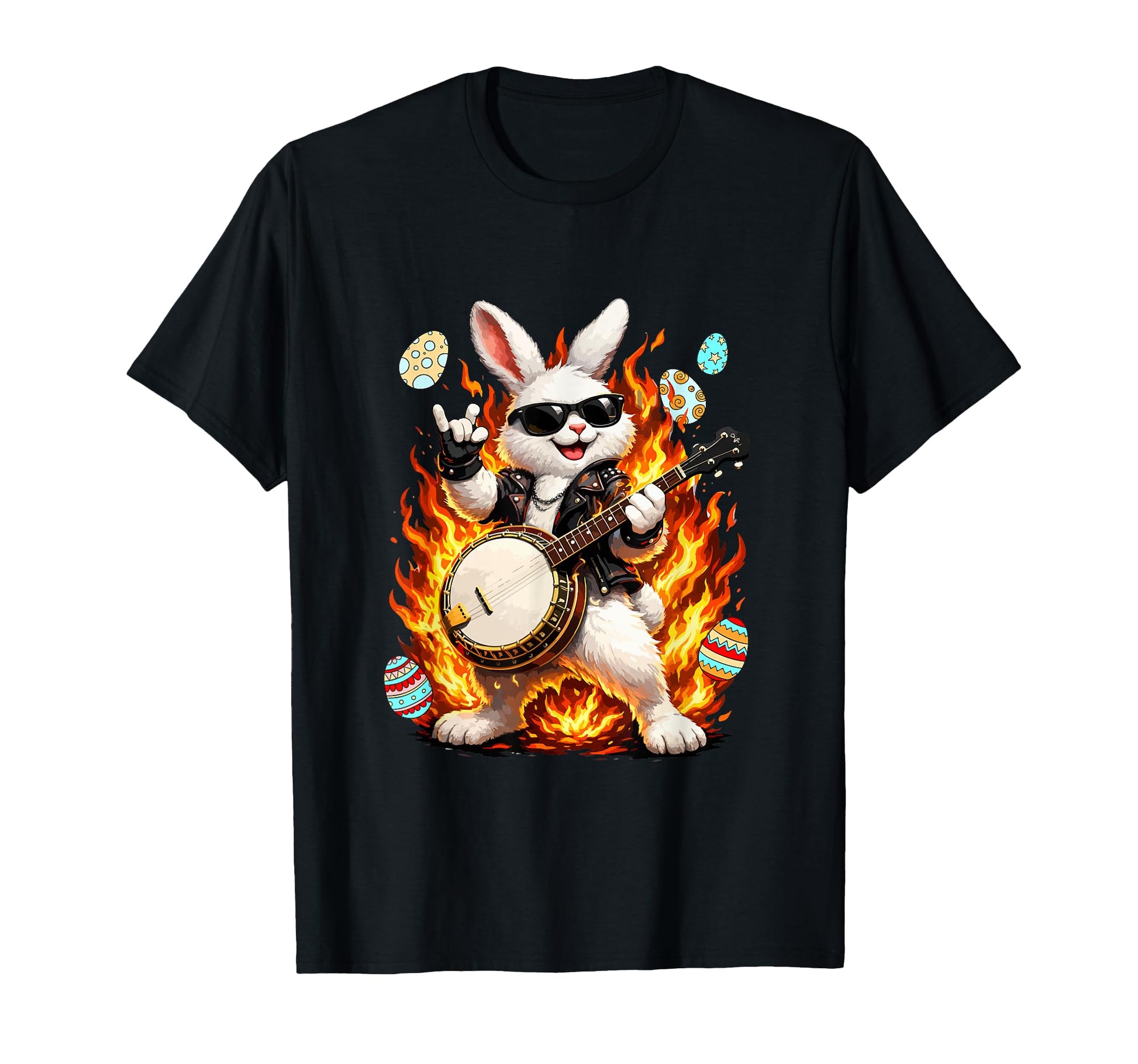 Easter Bunny Playing Banjo Instrument T-Shirt - Custom Art Print Unisex - T-Shirt, Sweatshirt, Hoodie