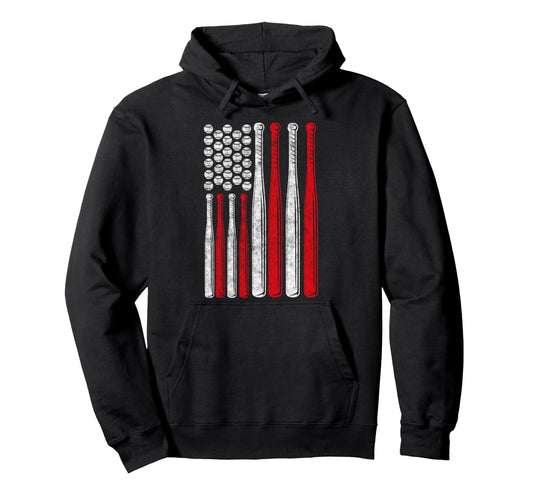 Baseball Us Flag Baseball Lover Dad Hoodie - Aesthetic Graphic for Adults - T-Shirt, Sweatshirt, Hoodie