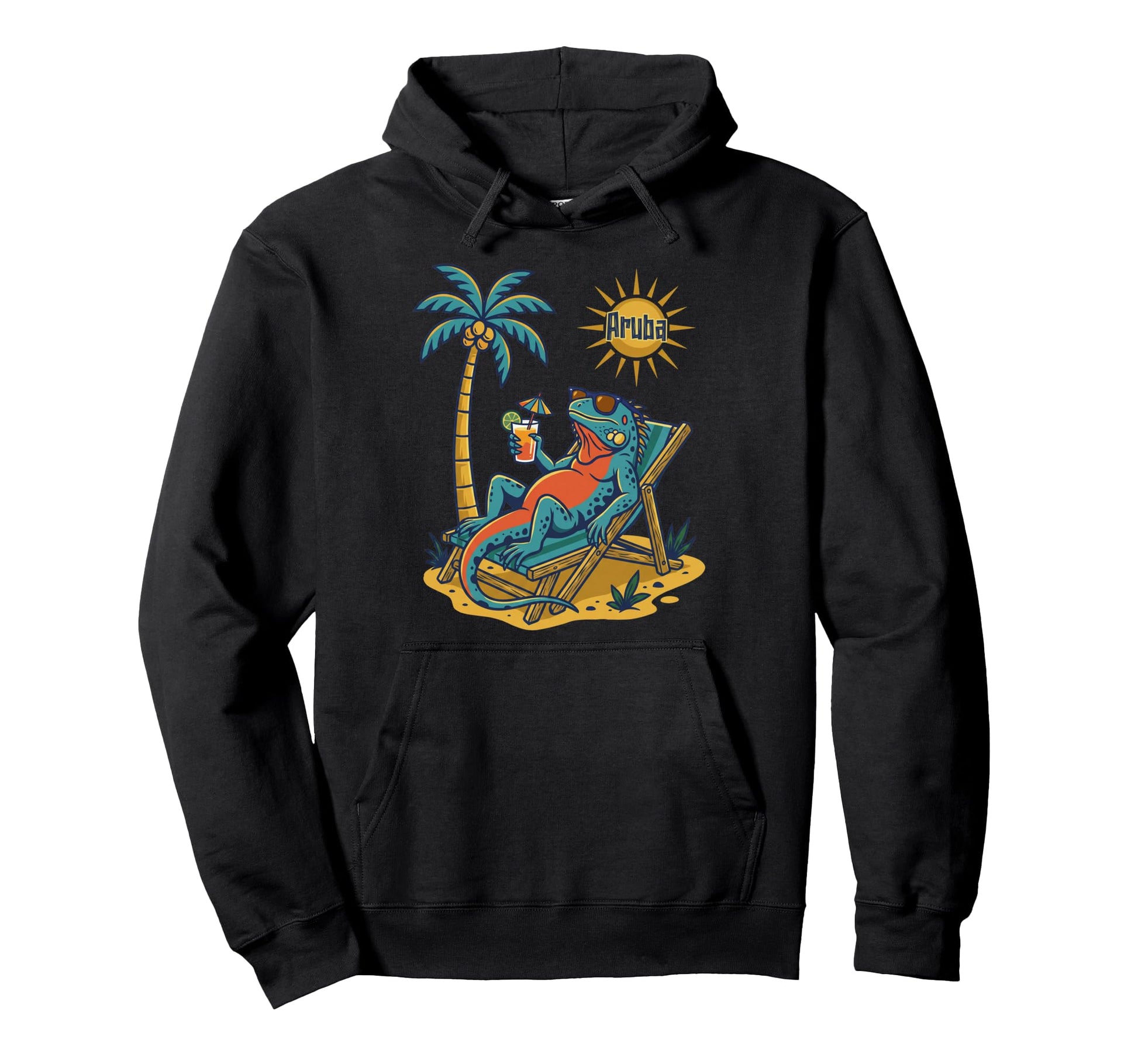 Aruba Iguana Beach Hoodie - Unique Graphic Unisex - T-Shirt, Sweatshirt, Hoodie