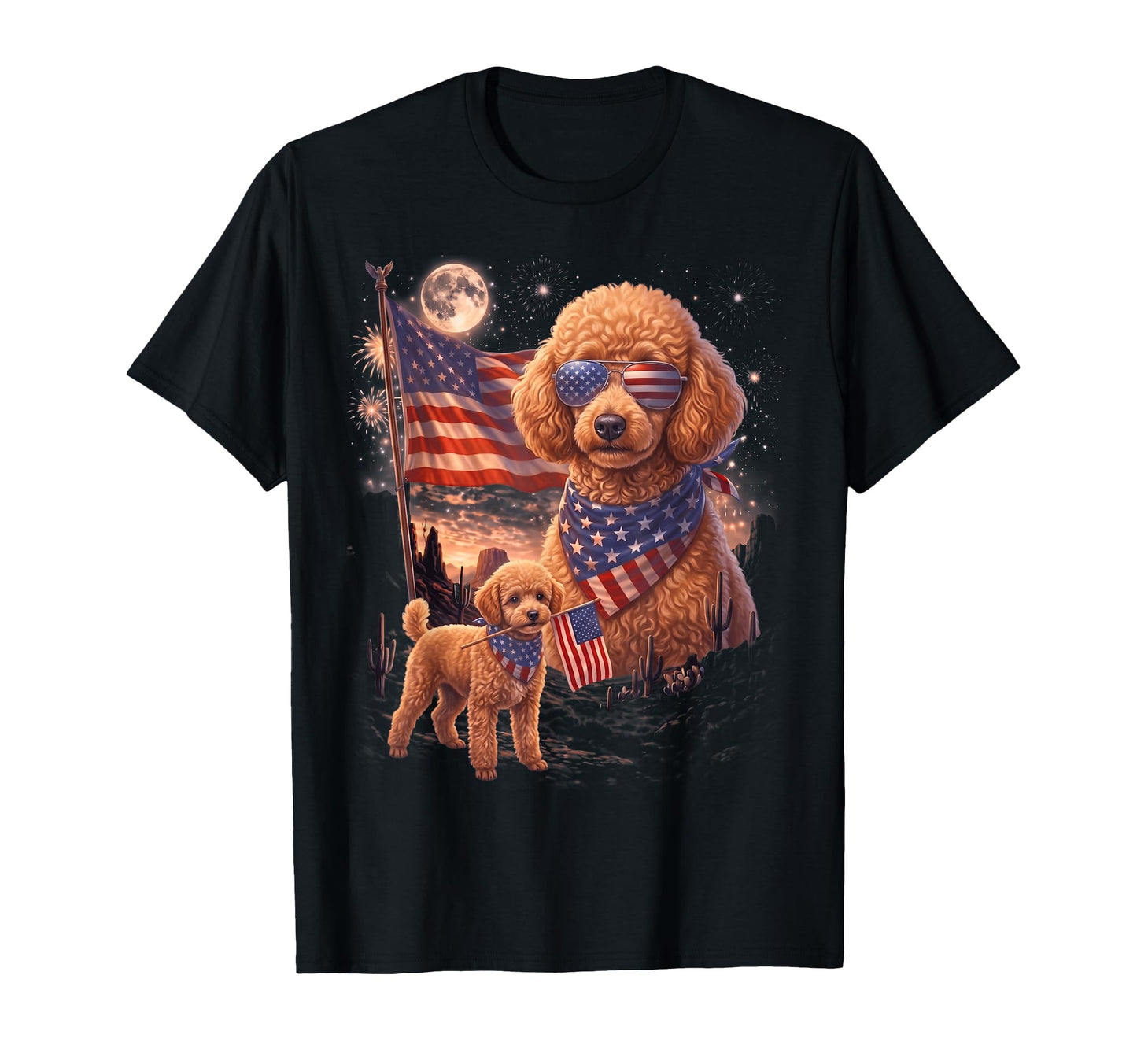 Poodle Dog Patriotic Dog Moon T-Shirt - Novelty Apparel for Adults - T-Shirt, Sweatshirt, Hoodie