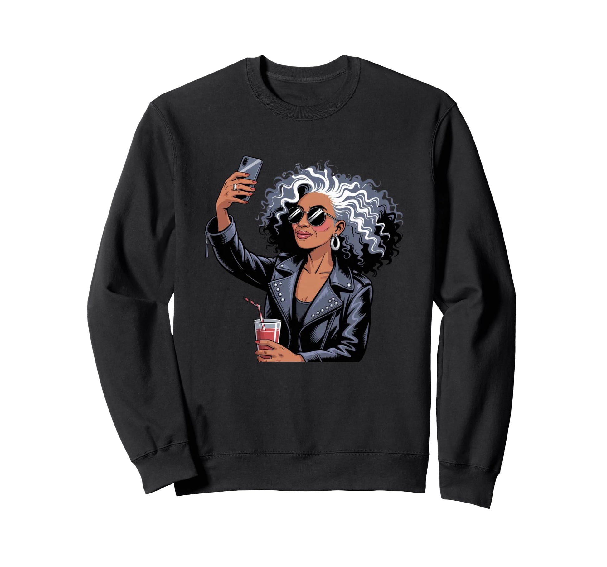Sassy Silver Hair Older Selfie Sweatshirt - Minimalist Print for Adults - T-Shirt, Sweatshirt, Hoodie