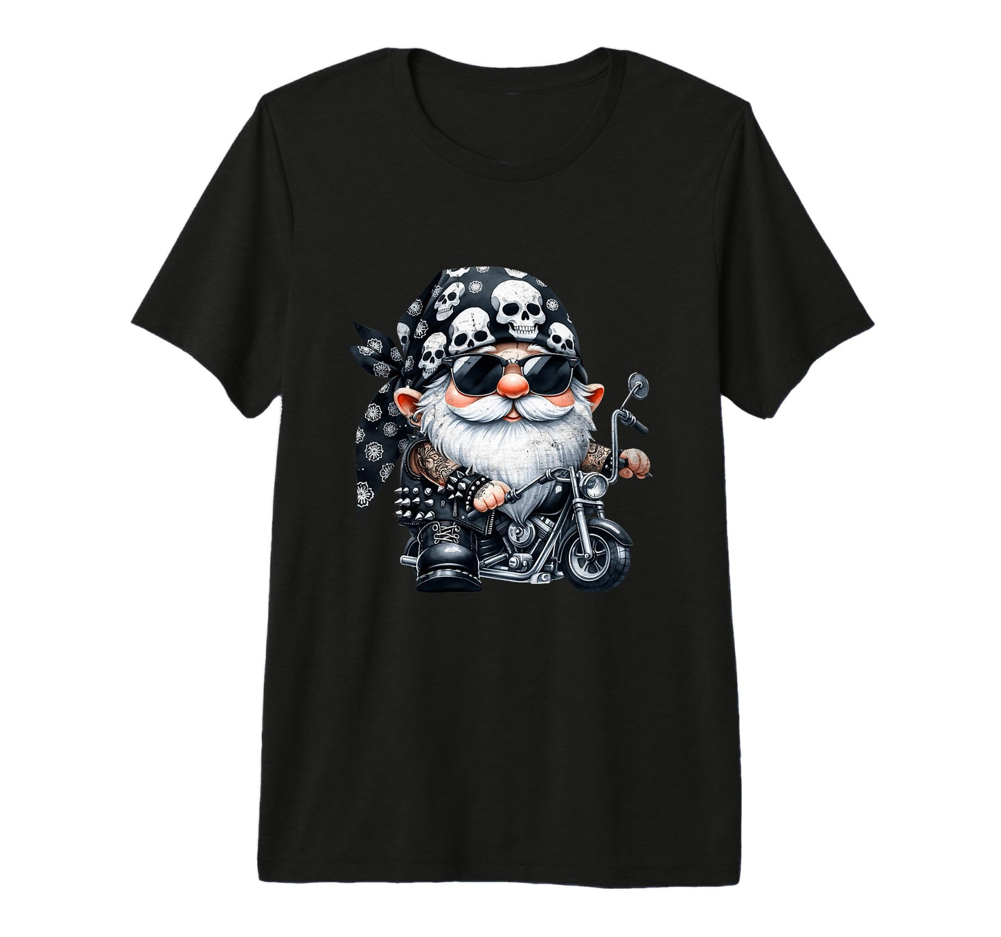Funny Motorcycle Gnome Black Skull T-Shirt - Novelty Apparel Unisex - T-Shirt, Sweatshirt, Hoodie