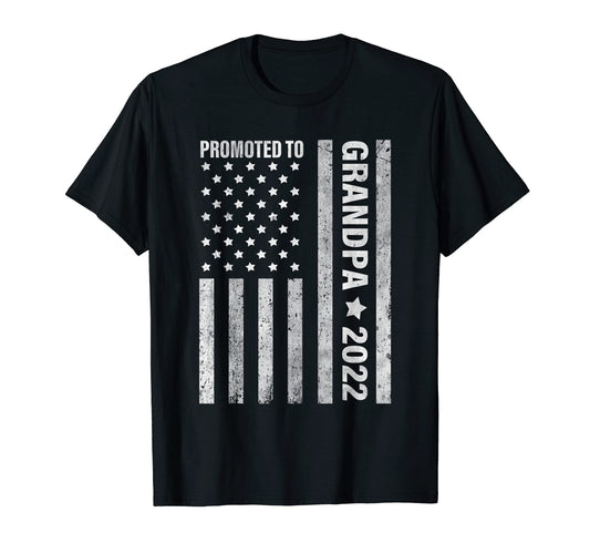 American Flag Promoted To Grandpa Est T-Shirt - Minimalist Print Unisex - T-Shirt, Sweatshirt, Hoodie