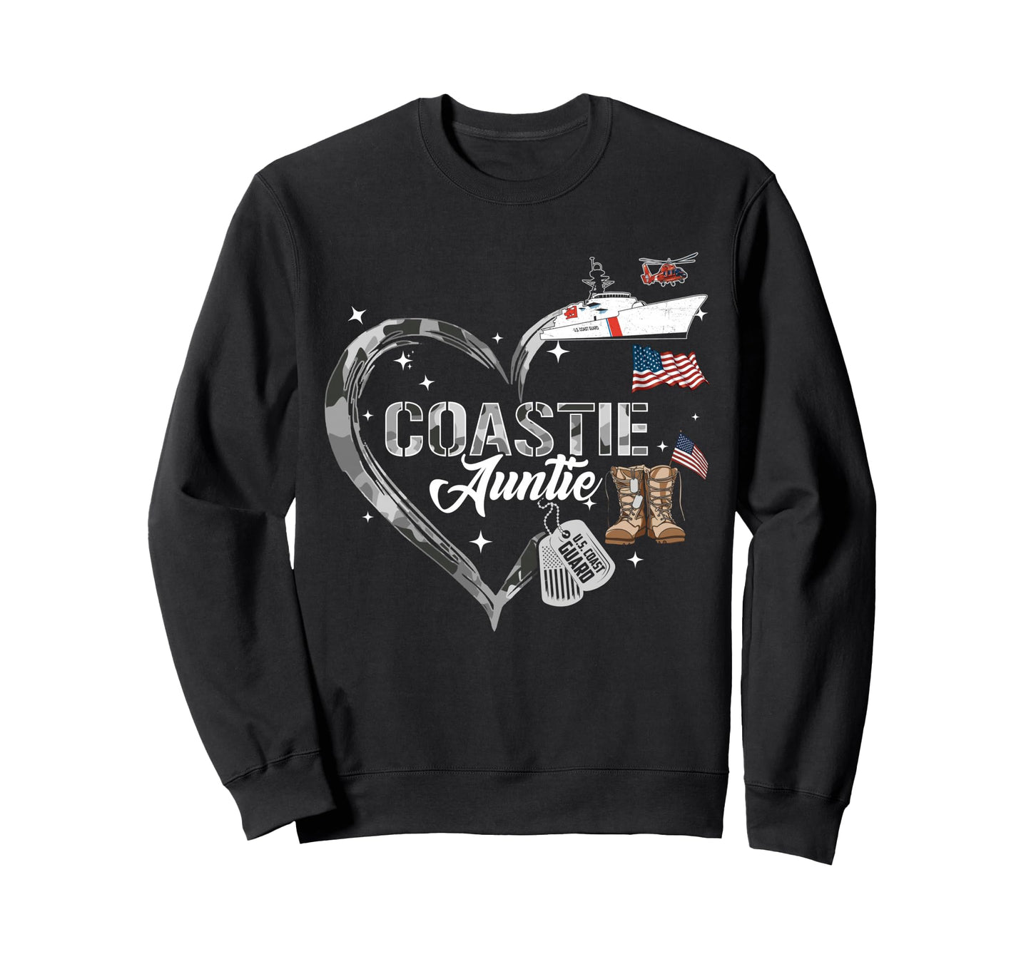 Proud Coastie Auntie Camo Heart Sweatshirt - Trendy Graphic for Adults - T-Shirt, Sweatshirt, Hoodie