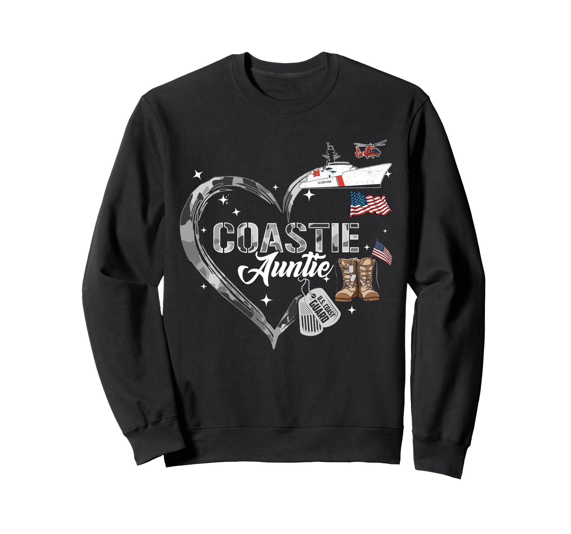 Proud Coastie Auntie Camo Heart Sweatshirt - Trendy Graphic for Adults - T-Shirt, Sweatshirt, Hoodie
