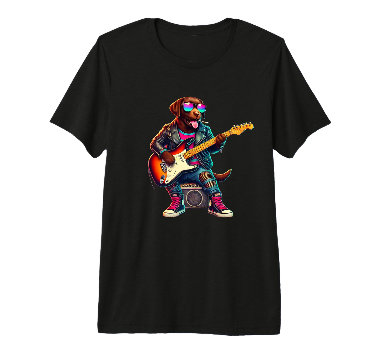 Chocolate Lab Electric Guitar Funny Dog T-Shirt - Graphic Print Men Women - T-Shirt, Sweatshirt, Hoodie
