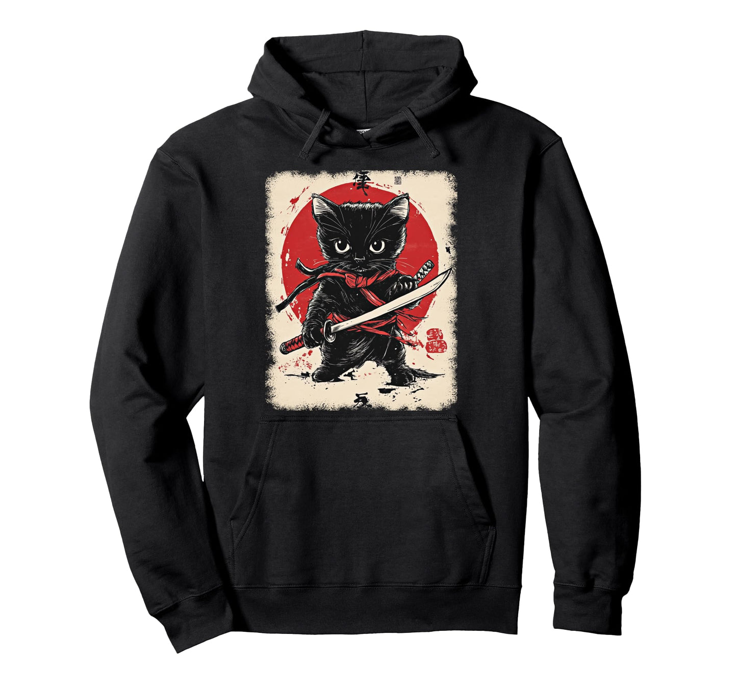 Japanese Samurai Kitten Kawaii Ninja Hoodie - Minimalist Print Men Women - T-Shirt, Sweatshirt, Hoodie