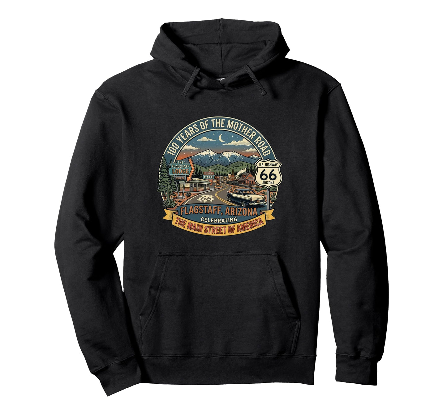 Flagstaff Arizona Us Highway 66 Hoodie - Fun Novelty Design Unisex - T-Shirt, Sweatshirt, Hoodie