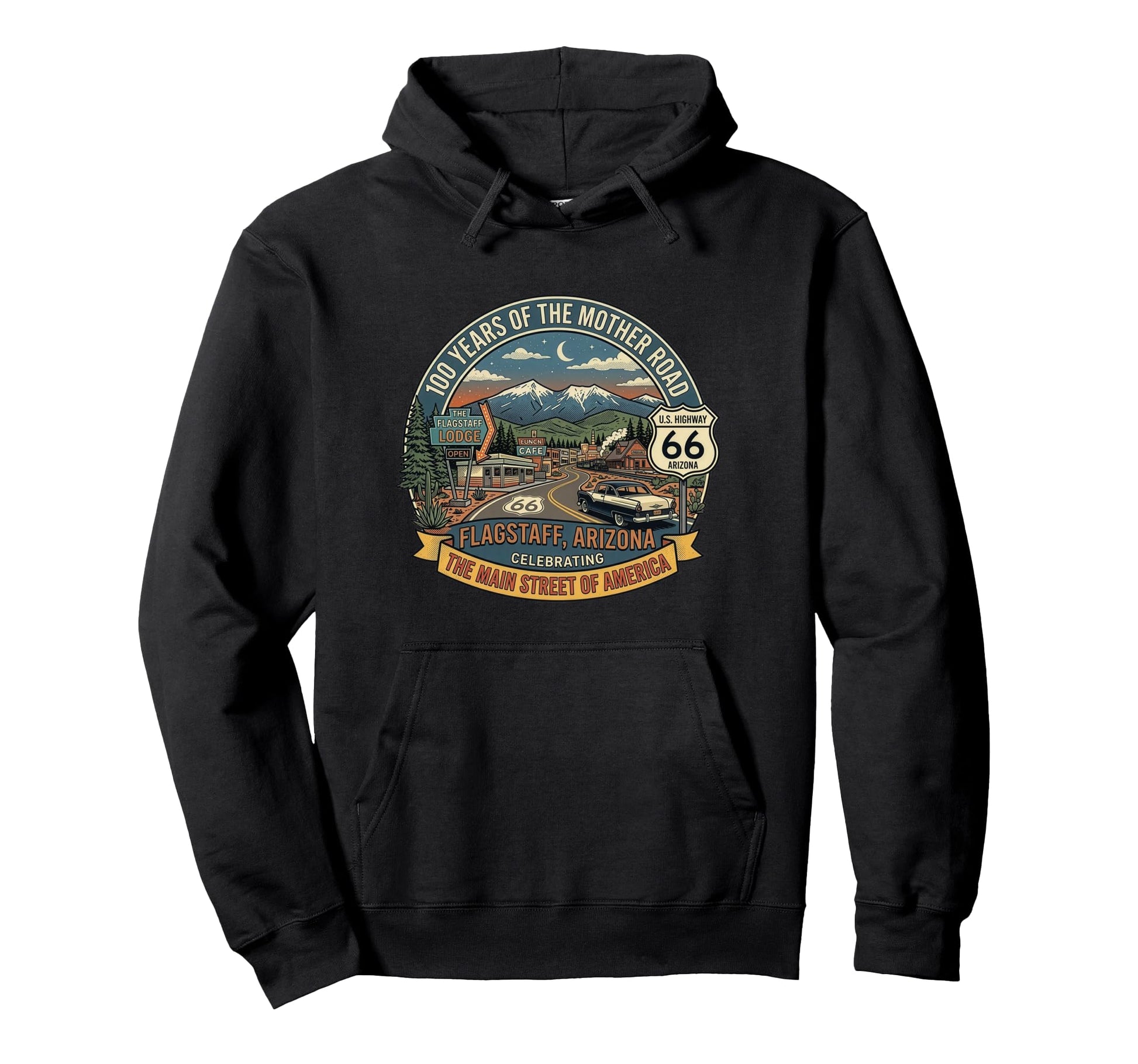 Flagstaff Arizona Us Highway 66 Hoodie - Fun Novelty Design Unisex - T-Shirt, Sweatshirt, Hoodie
