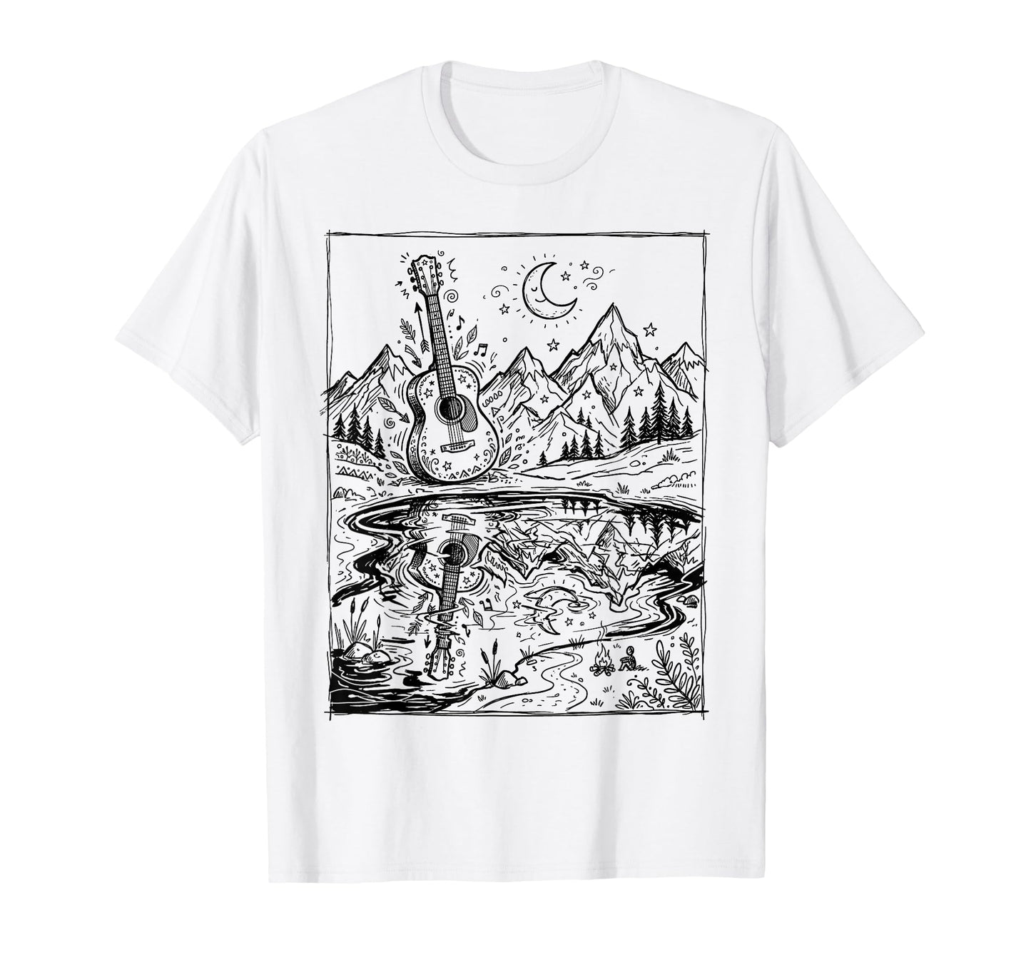 Guitar Lake Reflection Shadow T-Shirt - Fun Novelty Design for Adults - T-Shirt, Sweatshirt, Hoodie