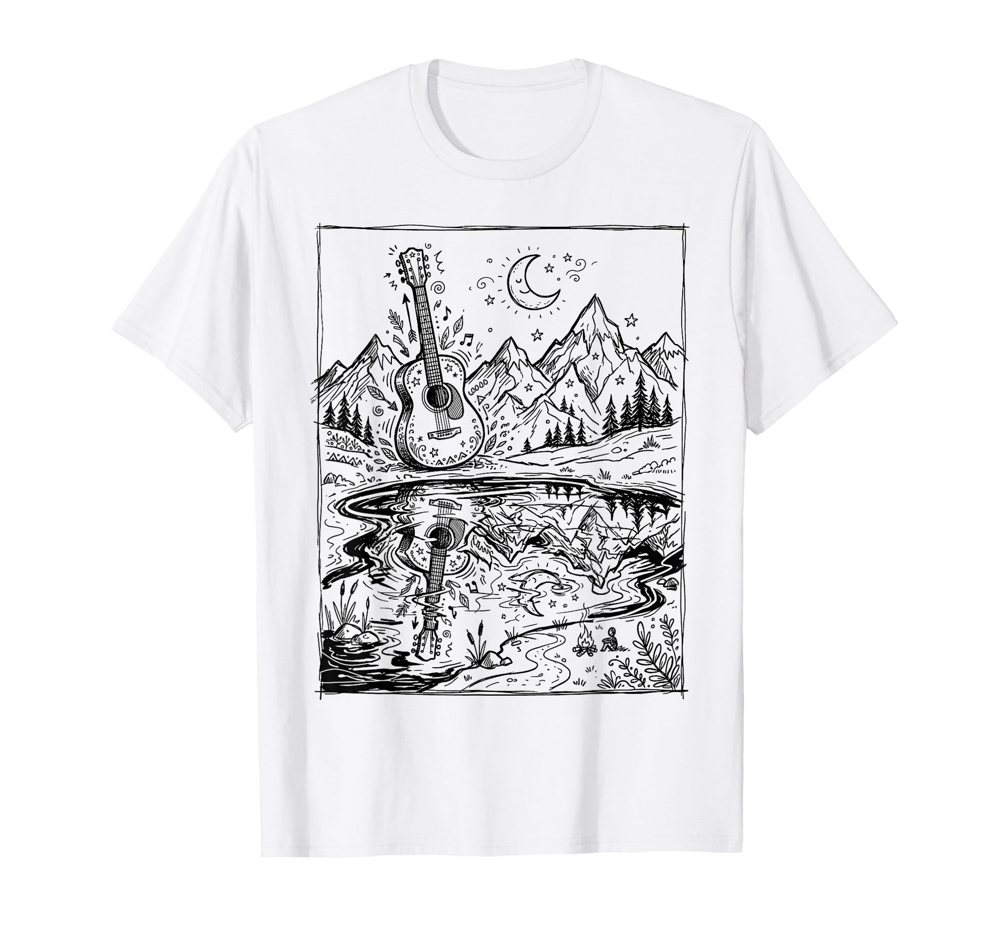 Guitar Lake Reflection Shadow T-Shirt - Fun Novelty Design for Adults - T-Shirt, Sweatshirt, Hoodie