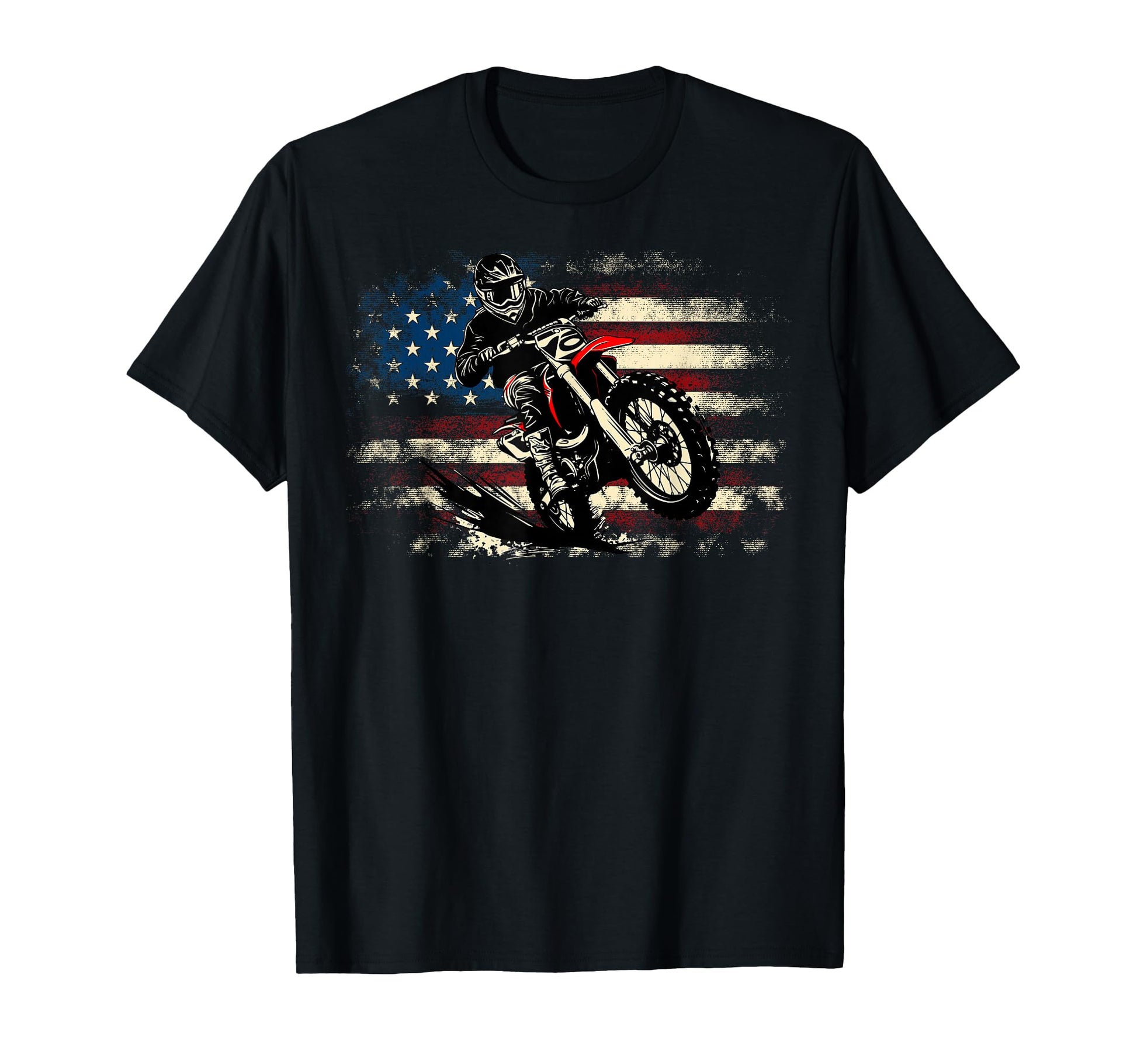 Dirt Bike American Flag Motocross T-Shirt - Fun Novelty Design for Adults - T-Shirt, Sweatshirt, Hoodie