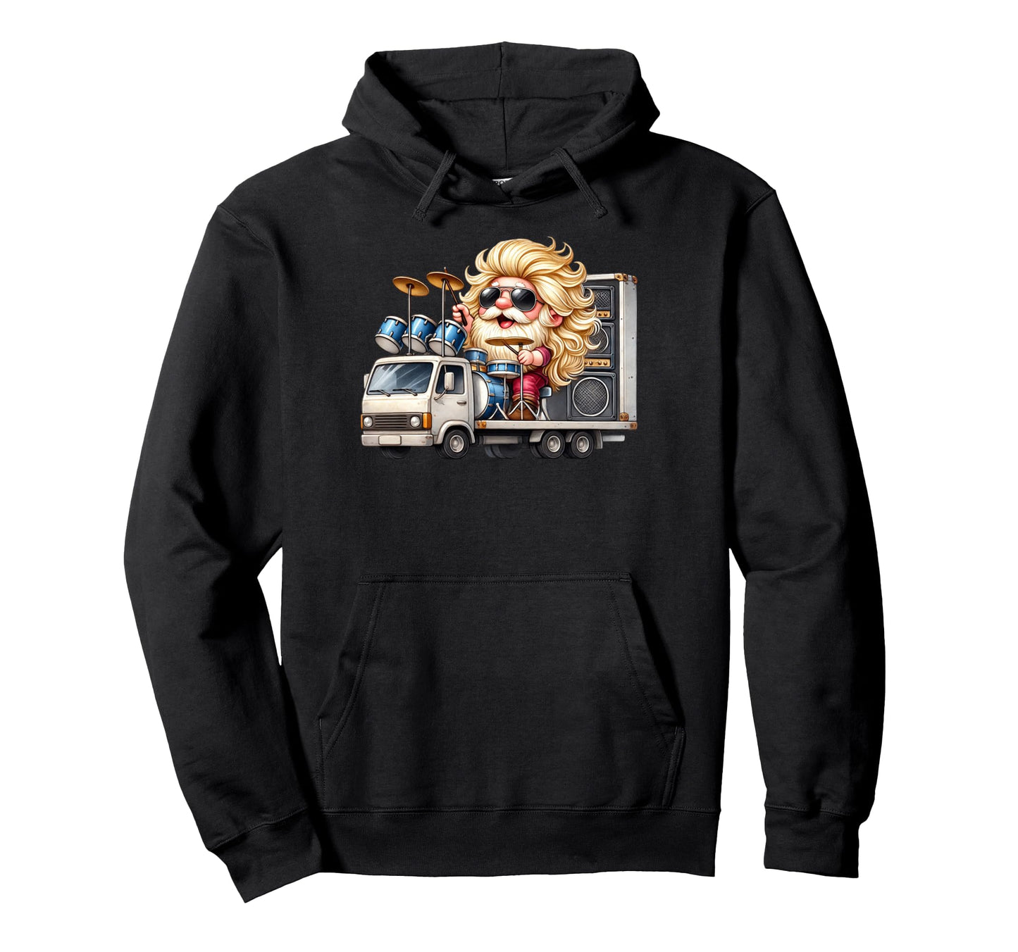 Funny Drummer Gnome Hippie Rocker Biker Dad Hoodie - Trendy Graphic Unisex - T-Shirt, Sweatshirt, Hoodie