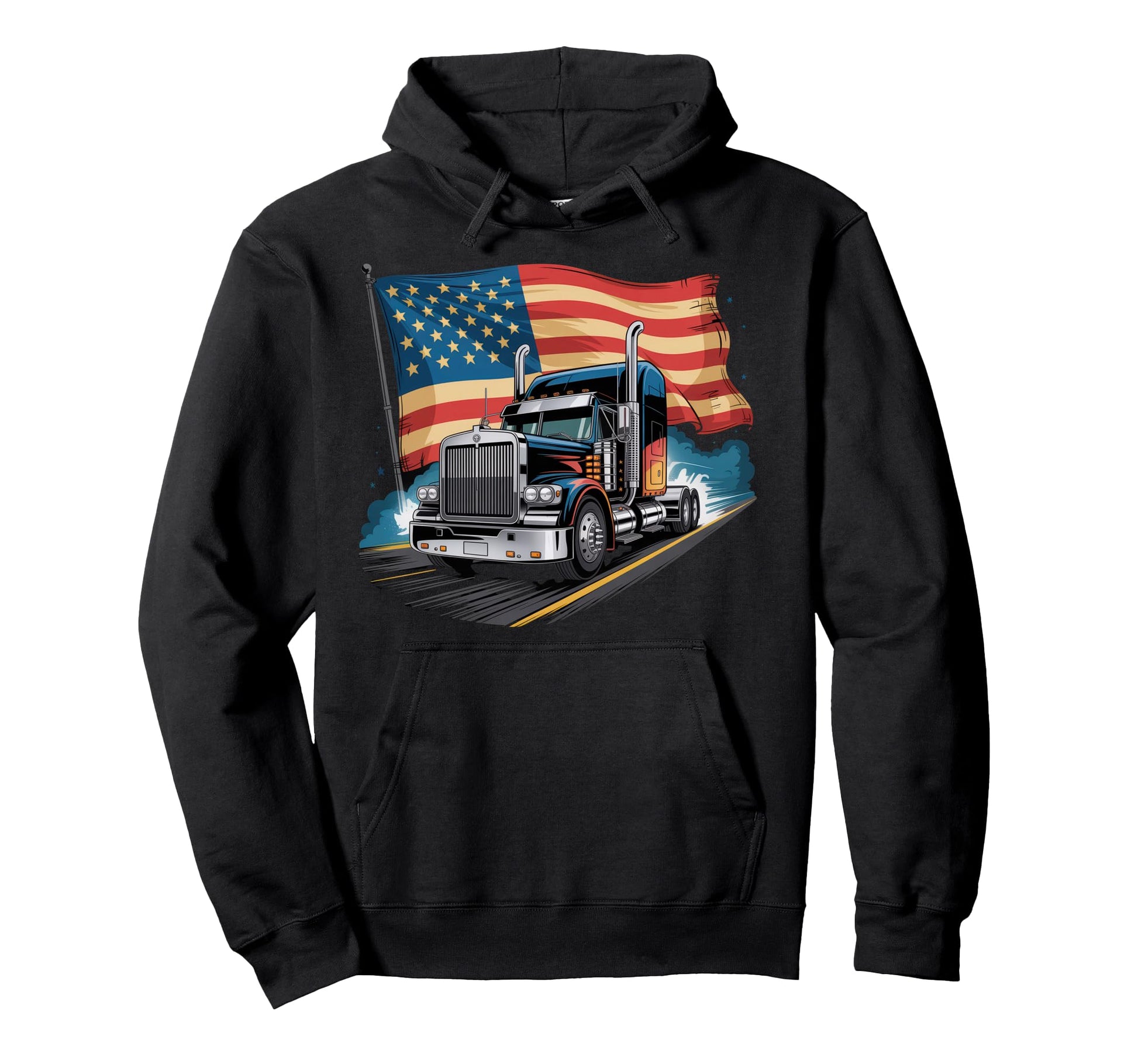 American Flag Trucker Dad Big Rig Hoodie - Graphic Print for Adults - T-Shirt, Sweatshirt, Hoodie