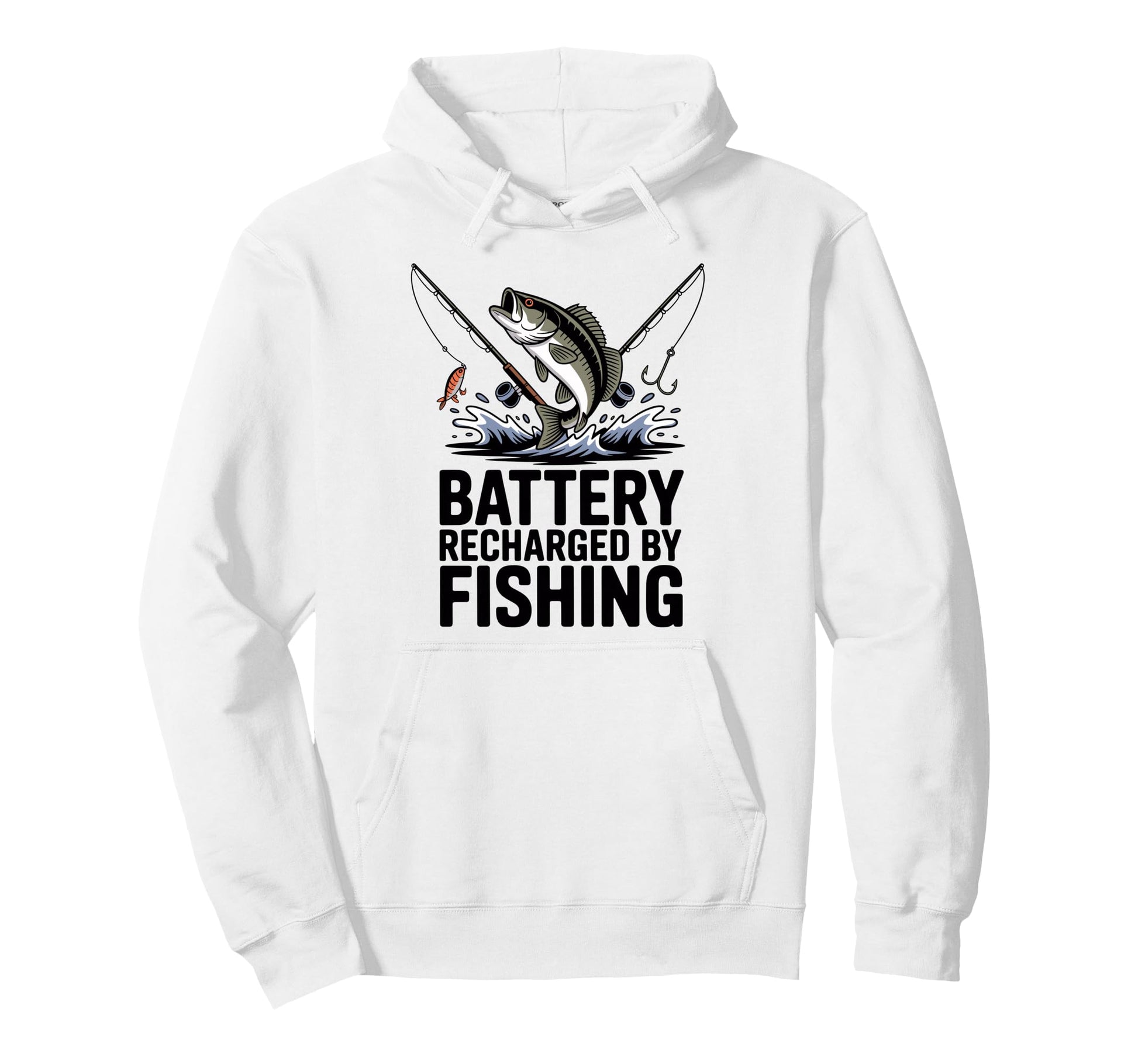 Battery Recharged Fishing Relaxing Hoodie - Fun Novelty Design for Adults - T-Shirt, Sweatshirt, Hoodie
