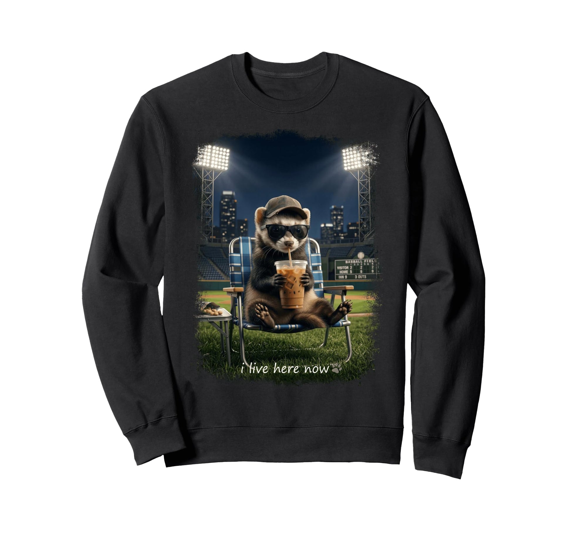Funny Ferrets Ballfield Baseball Sweatshirt - Graphic Print for Adults - T-Shirt, Sweatshirt, Hoodie