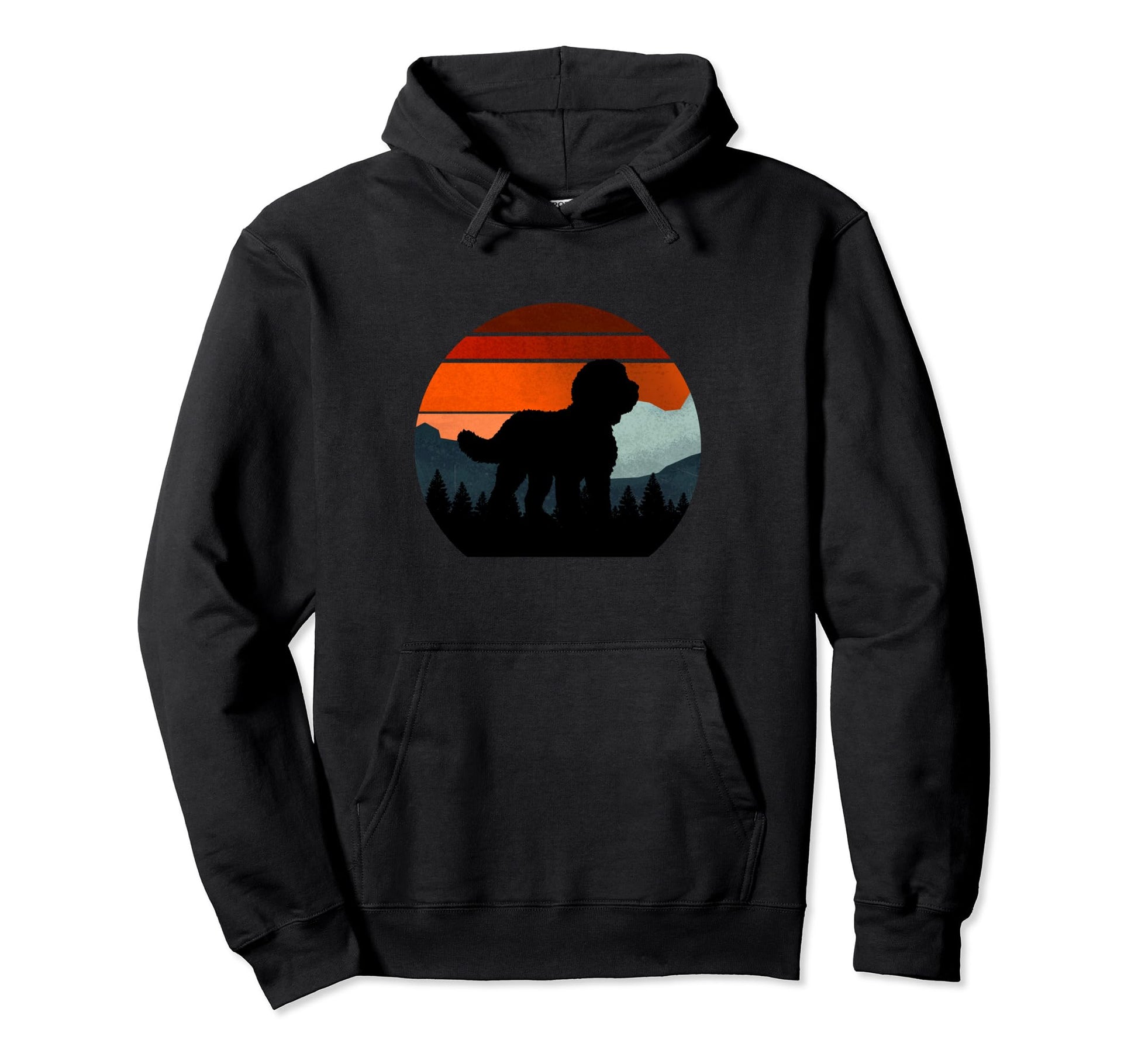 Sheepadoodle Dog Sunset Distressed Hoodie - Minimalist Print for Adults - T-Shirt, Sweatshirt, Hoodie