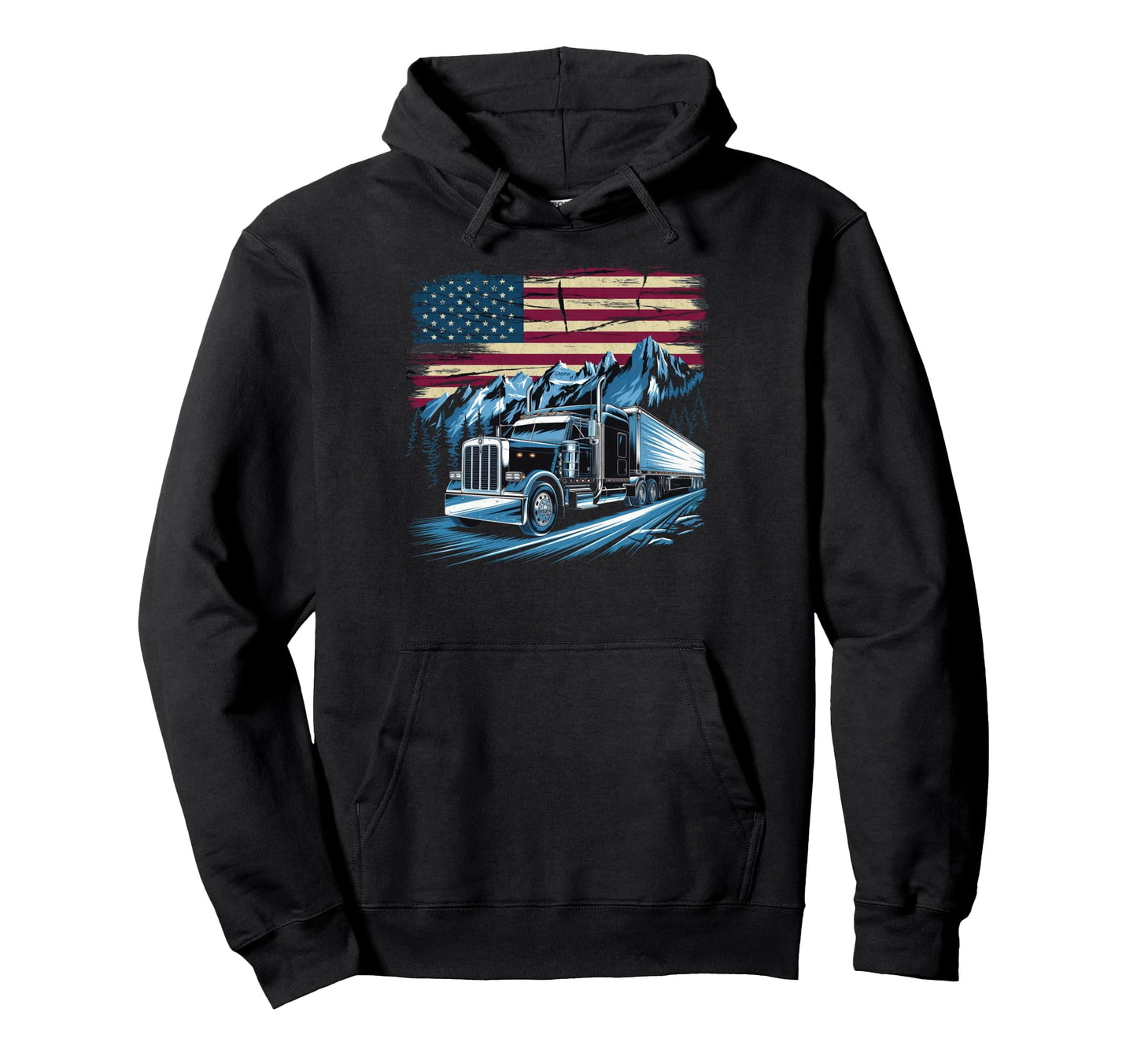 American Flag Trucker Dad Big Rig Hoodie - Fun Novelty Design for Adults - T-Shirt, Sweatshirt, Hoodie