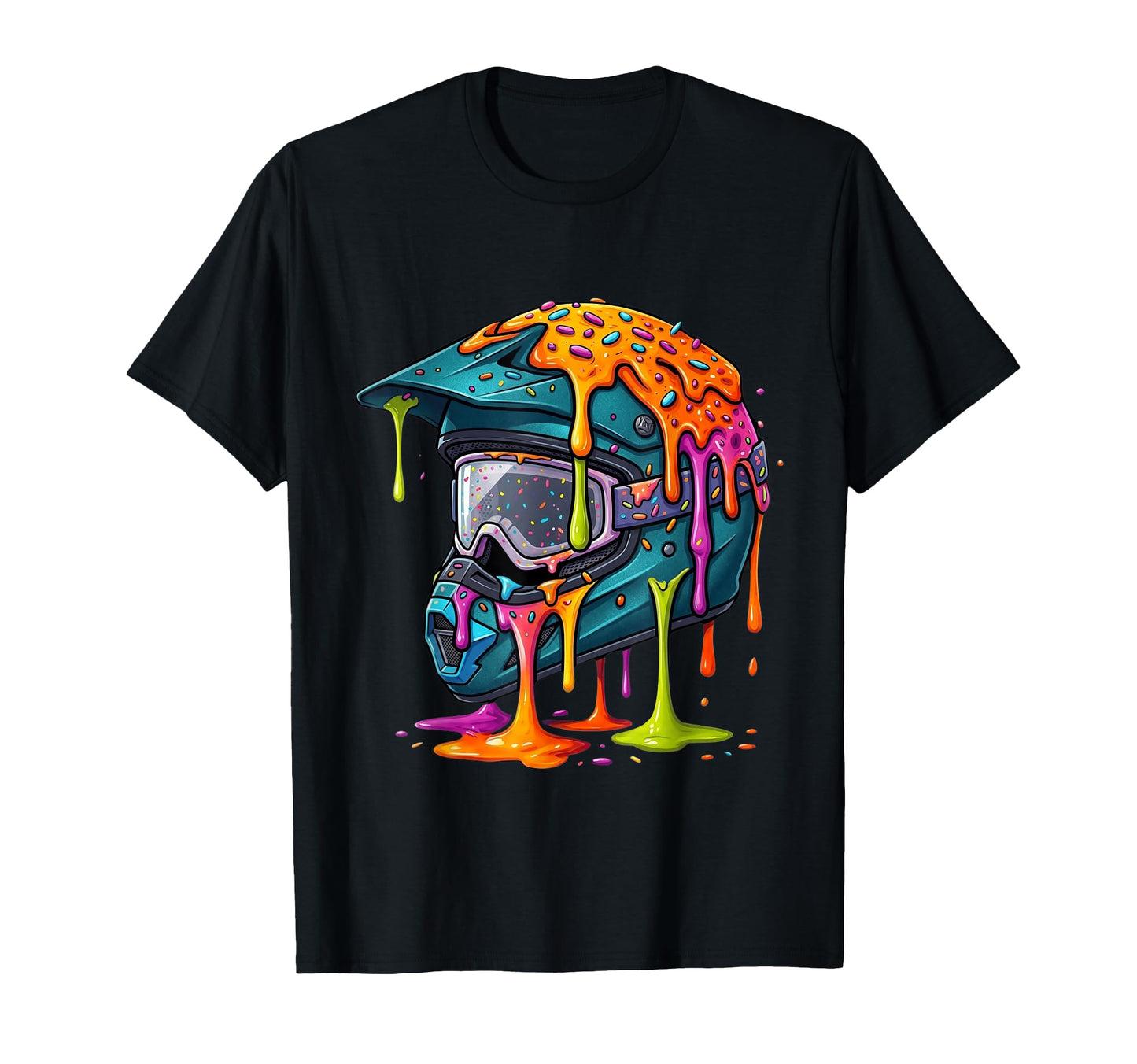 Melting Motocross Helmet Drippy T-Shirt - Graphic Print for Adults - T-Shirt, Sweatshirt, Hoodie