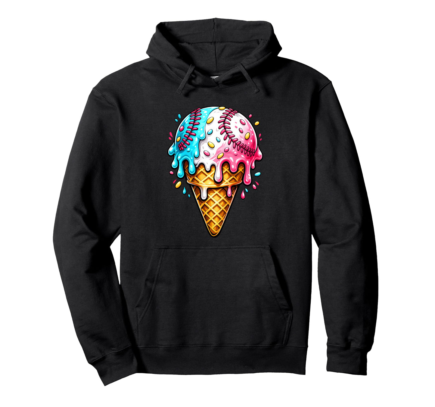 Baseball Ice Cream Melt Funny Summer Hoodie - Minimalist Print Unisex - T-Shirt, Sweatshirt, Hoodie