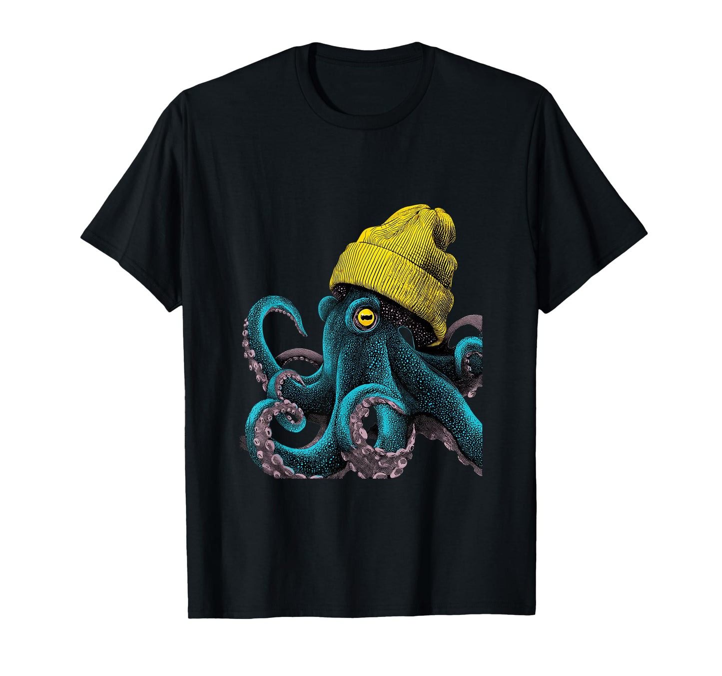 Octopus Wearing Beanie Comic Pop Art T-Shirt - Minimalist Print Men Women - T-Shirt, Sweatshirt, Hoodie