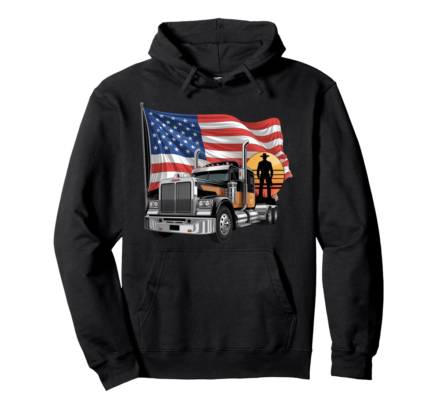 American Flag Trucker Dad Big Rig Hoodie - Trendy Graphic for Adults - T-Shirt, Sweatshirt, Hoodie