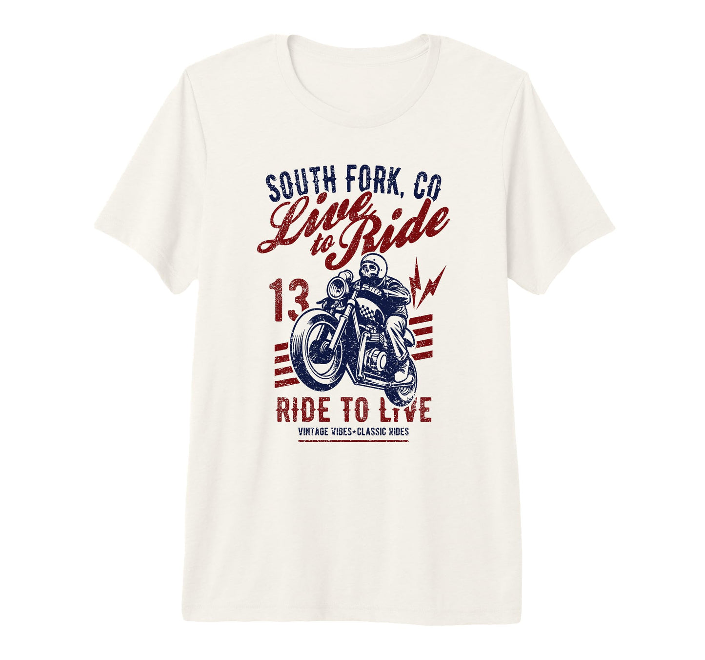 South Fork Colorado Motorcycle Skull Rider T-Shirt - Unique Graphic Unisex - T-Shirt, Sweatshirt, Hoodie