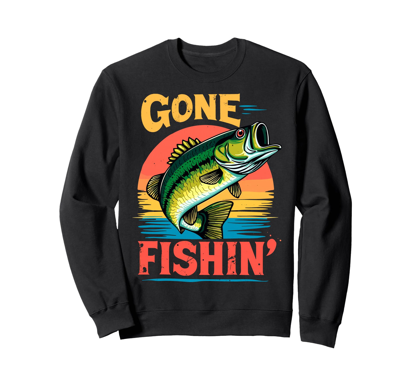 Bass Fisherman Gone Fishin Bass Sweatshirt - Graphic Print for Adults - T-Shirt, Sweatshirt, Hoodie