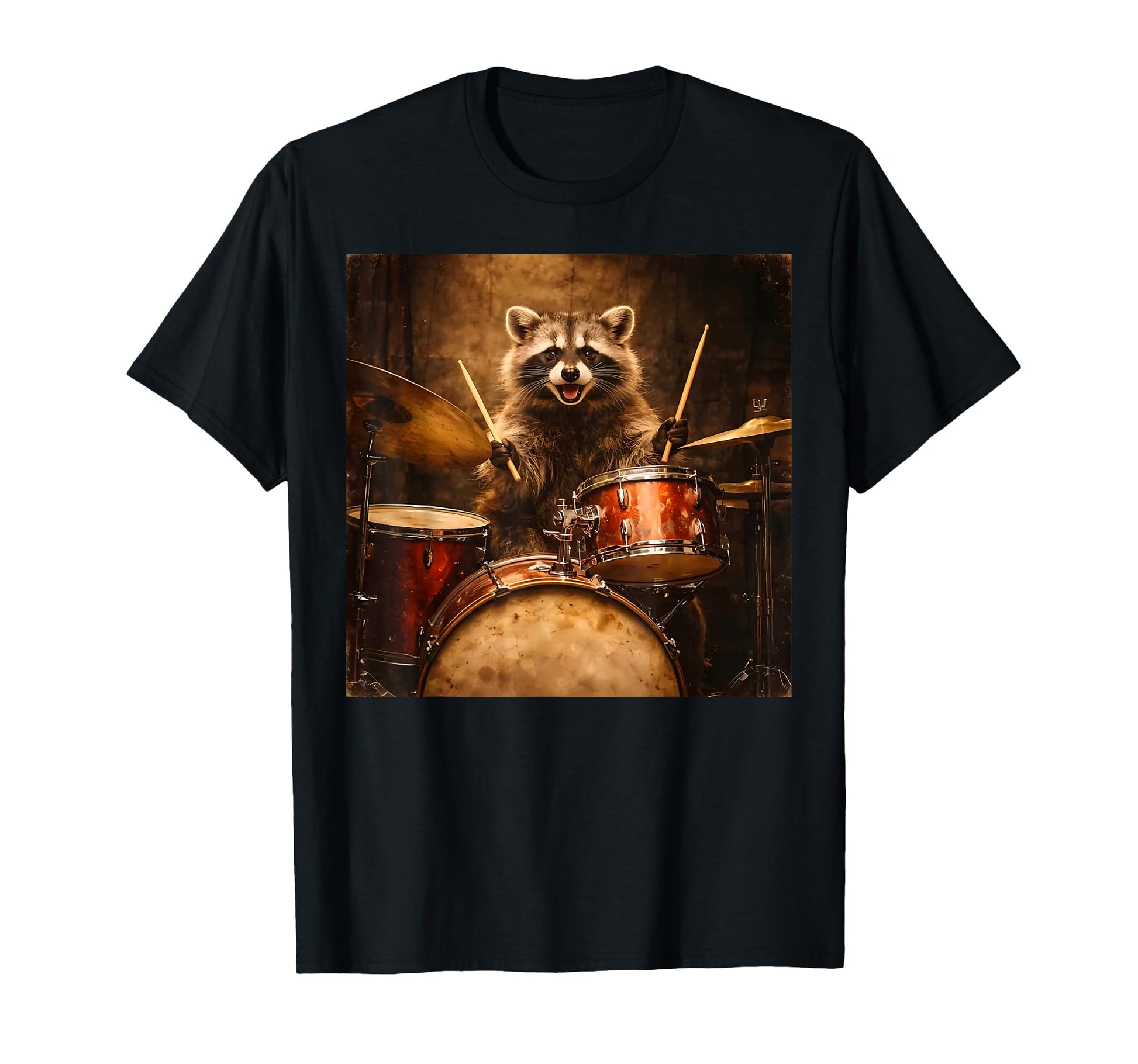 Raccoon Playing Drums Funny Animal T-Shirt - Fun Novelty Design Unisex - T-Shirt, Sweatshirt, Hoodie