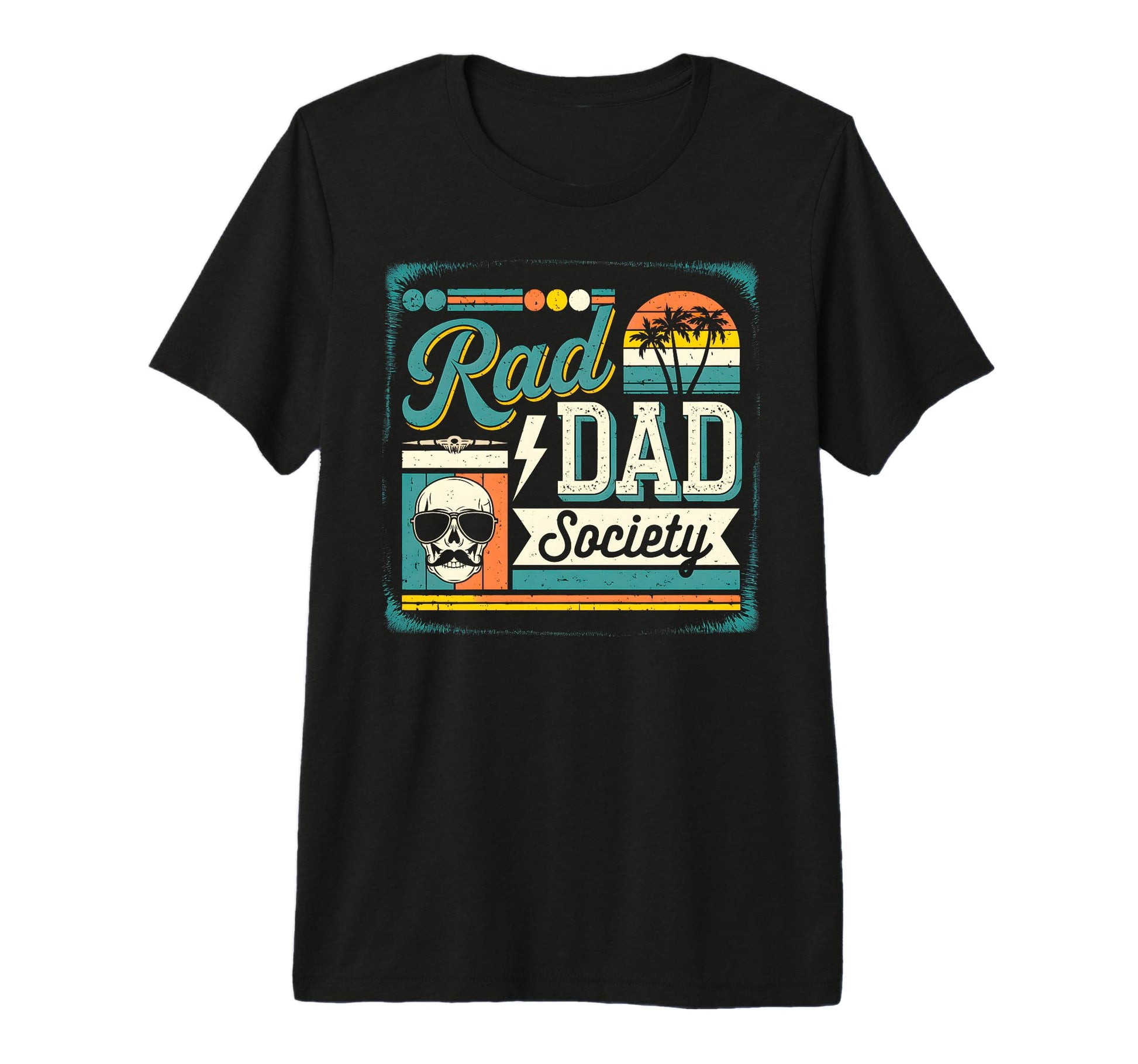 Mens Rad Dad Society Sunset Skull Tri Blend T-Shirt - Unique Graphic Unisex - T-Shirt, Sweatshirt, Hoodie