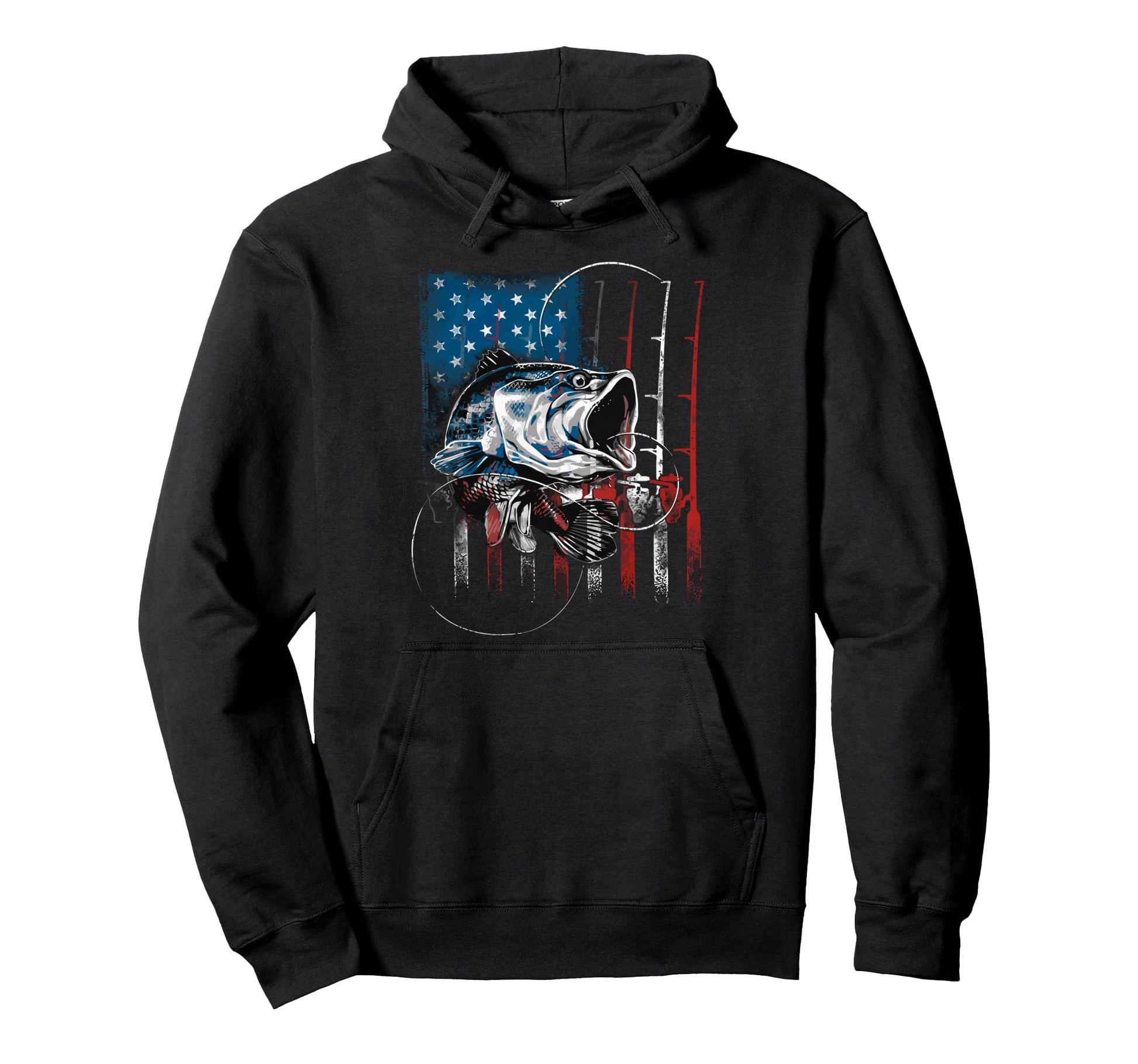 Us American Flag Fishing Lover Fish Bass Hoodie - Aesthetic Graphic Unisex - T-Shirt, Sweatshirt, Hoodie