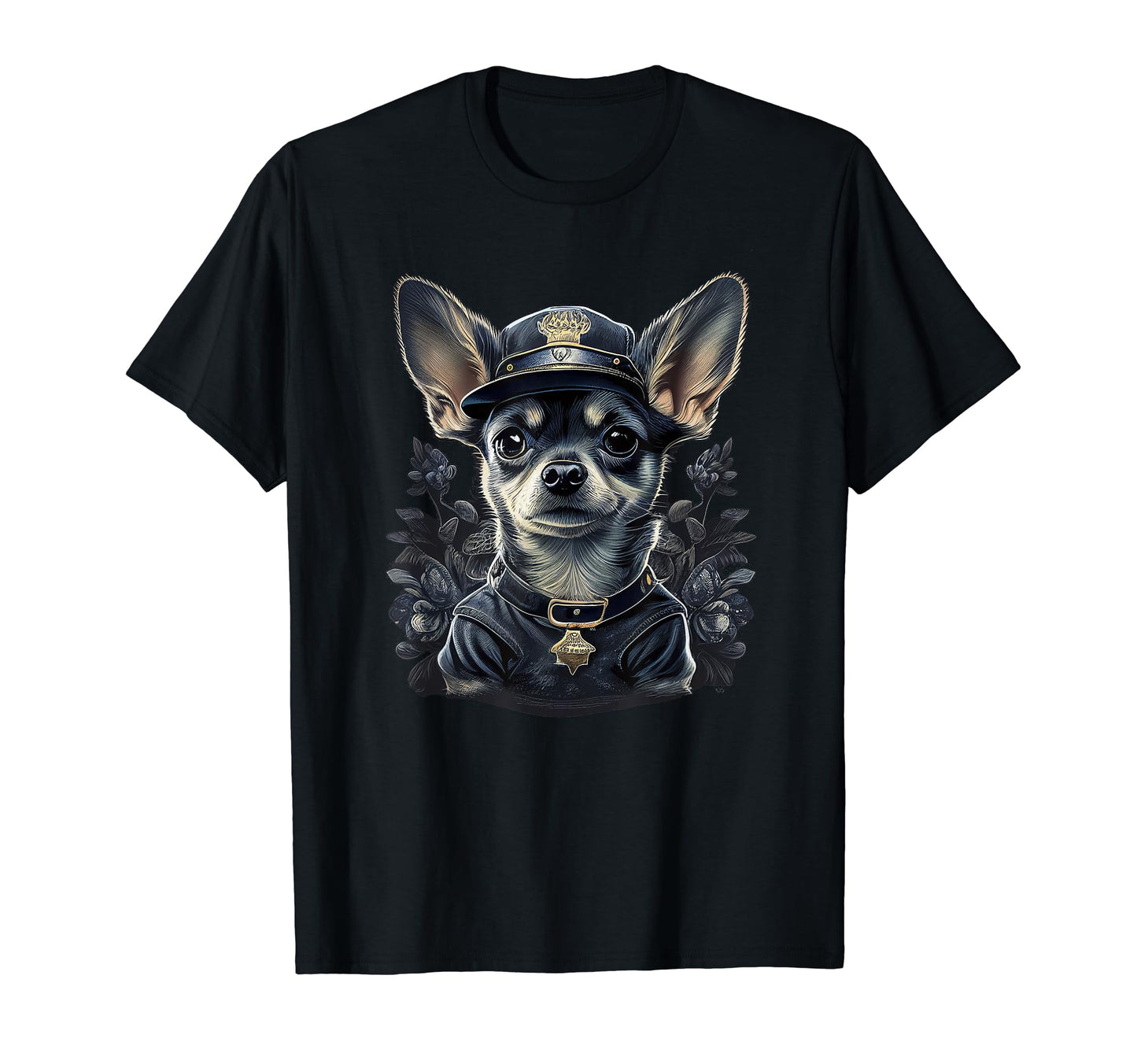 Chihuahua Police Officer Hat Funny Dog T-Shirt - Fun Novelty Design Unisex - T-Shirt, Sweatshirt, Hoodie