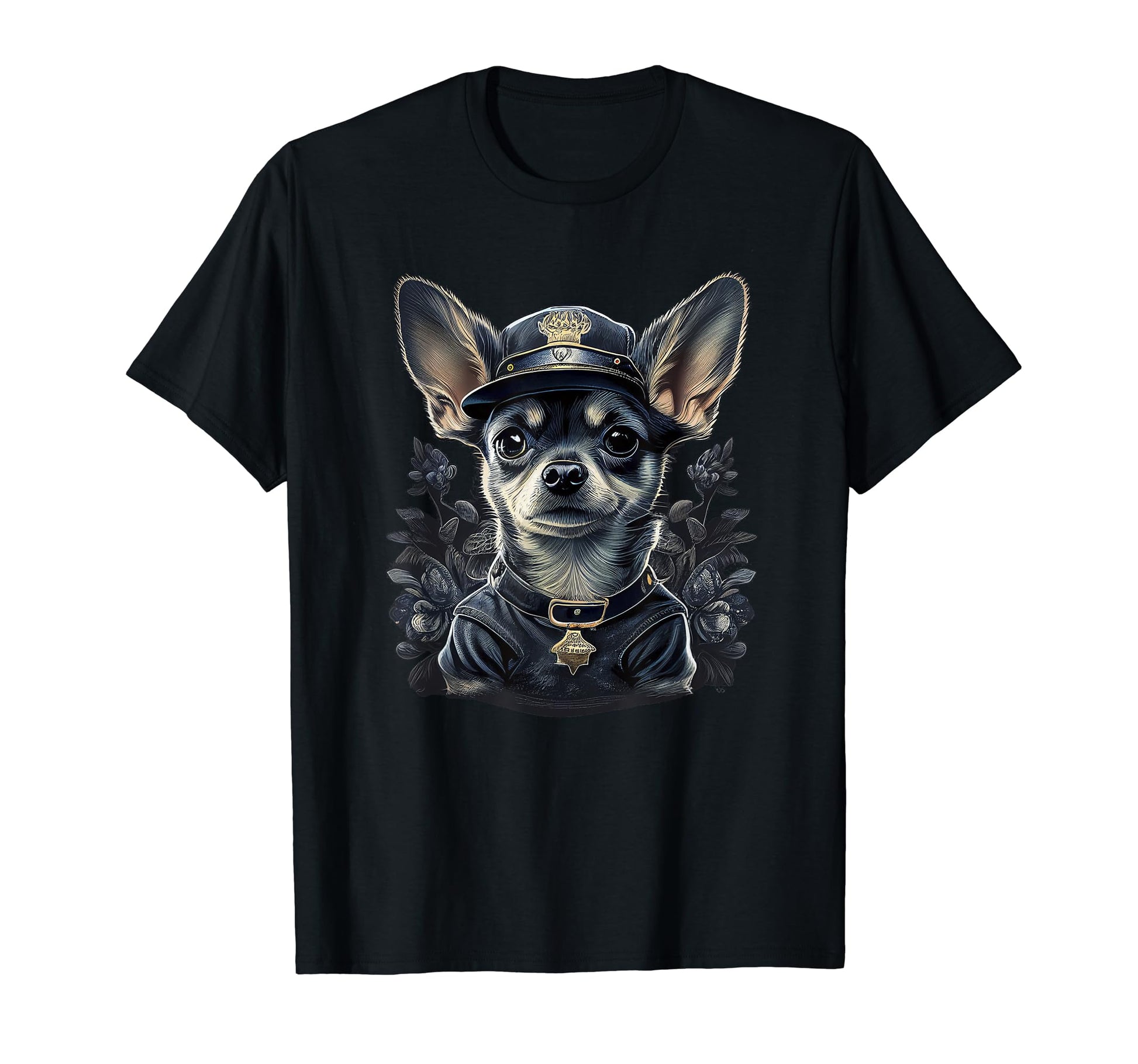 Chihuahua Police Officer Hat Funny Dog T-Shirt - Fun Novelty Design Unisex - T-Shirt, Sweatshirt, Hoodie