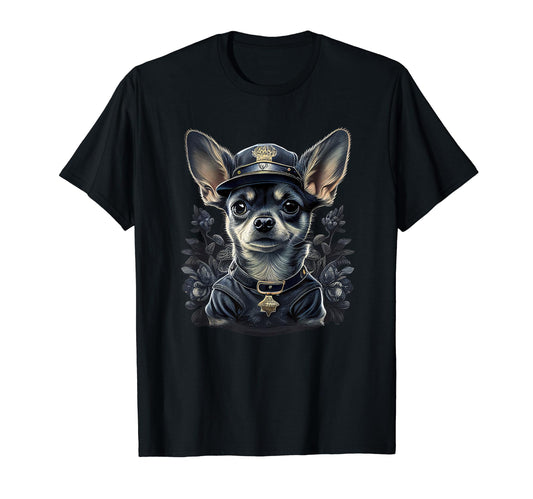 Chihuahua Police Officer Hat Funny Dog T-Shirt - Fun Novelty Design Unisex - T-Shirt, Sweatshirt, Hoodie