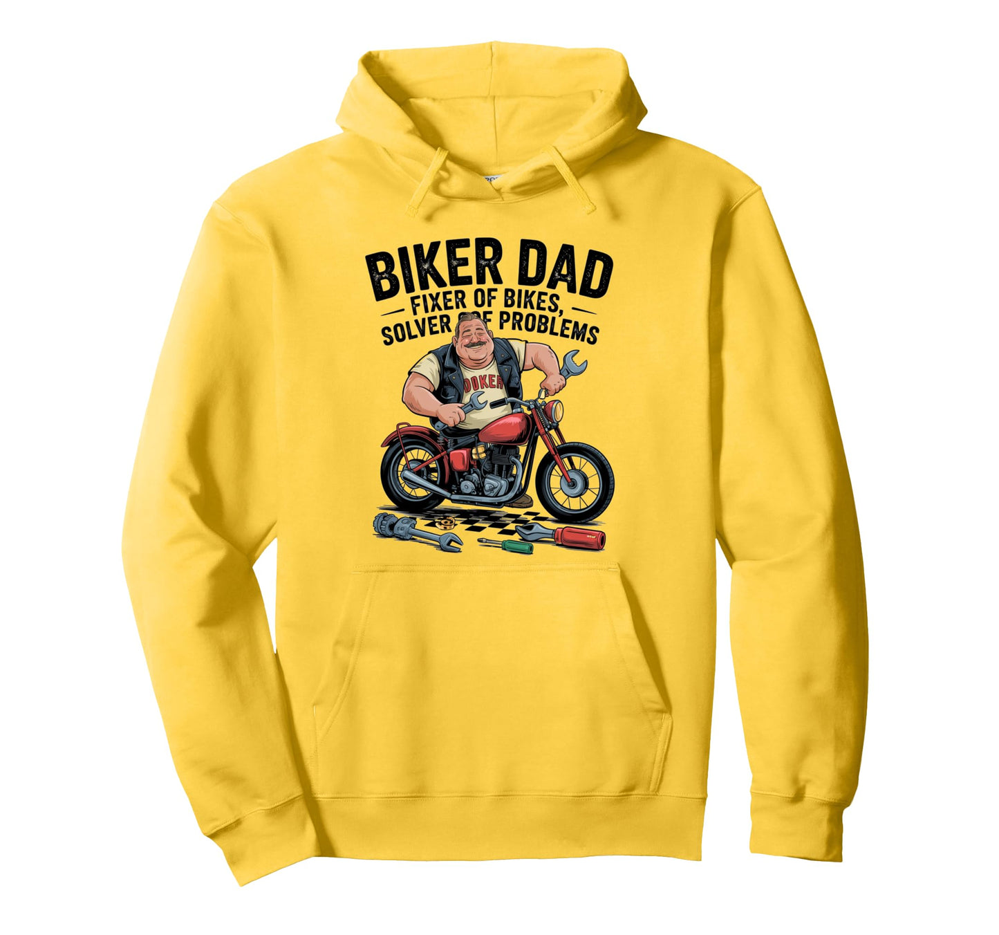 Biker Dad Fixer Bikes Solver Problems Hoodie - Fun Novelty Design Unisex - T-Shirt, Sweatshirt, Hoodie