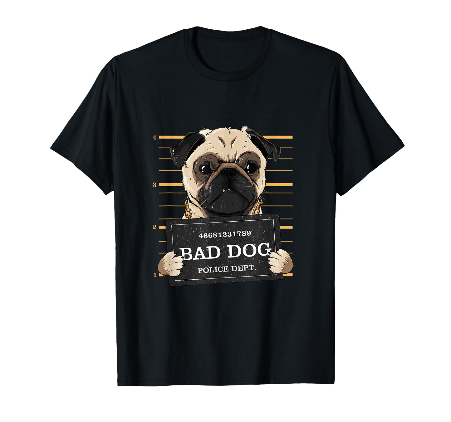 Thug Bad Pug Mug Shot Pet Dog Pug T-Shirt - Minimalist Print for Adults - T-Shirt, Sweatshirt, Hoodie